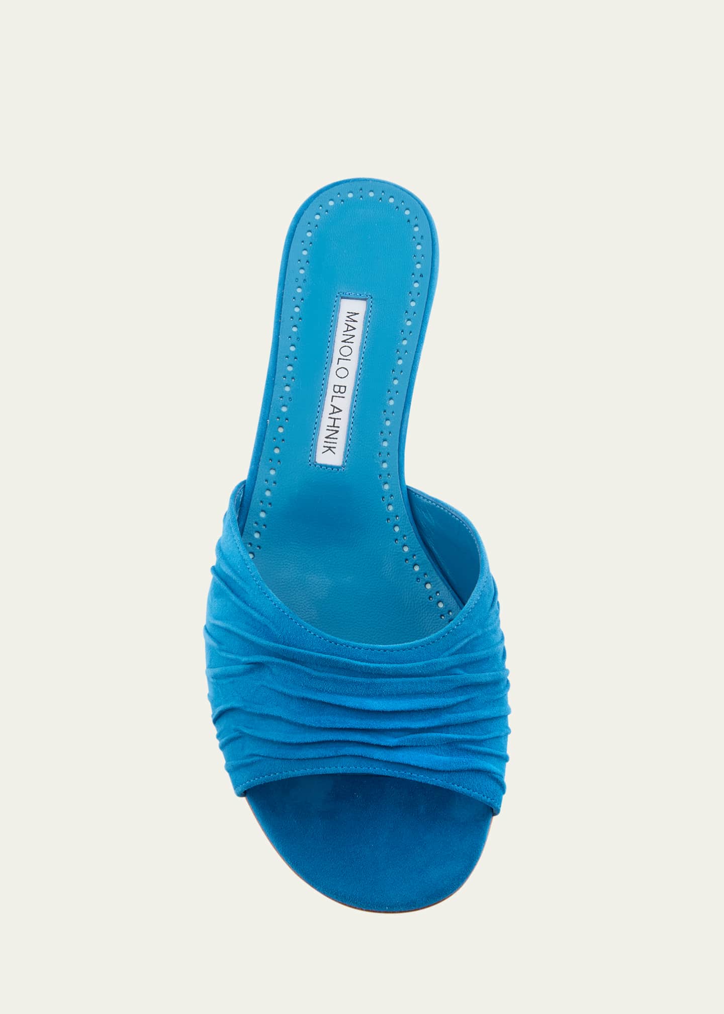Manolo Blahnik Pirua Ruched Suede Mule Sandals Image 4 of 4