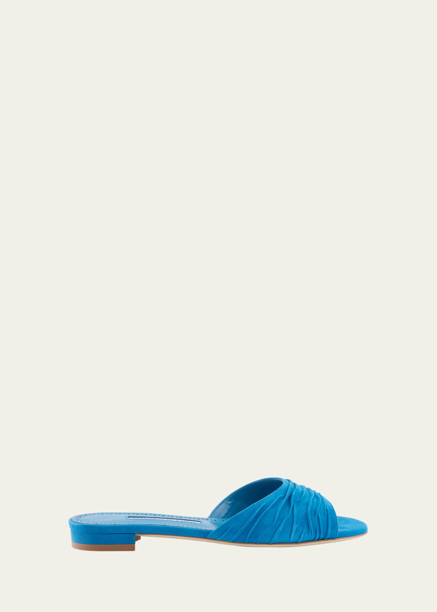 Manolo Blahnik Pirua Ruched Suede Mule Sandals Image 1 of 4