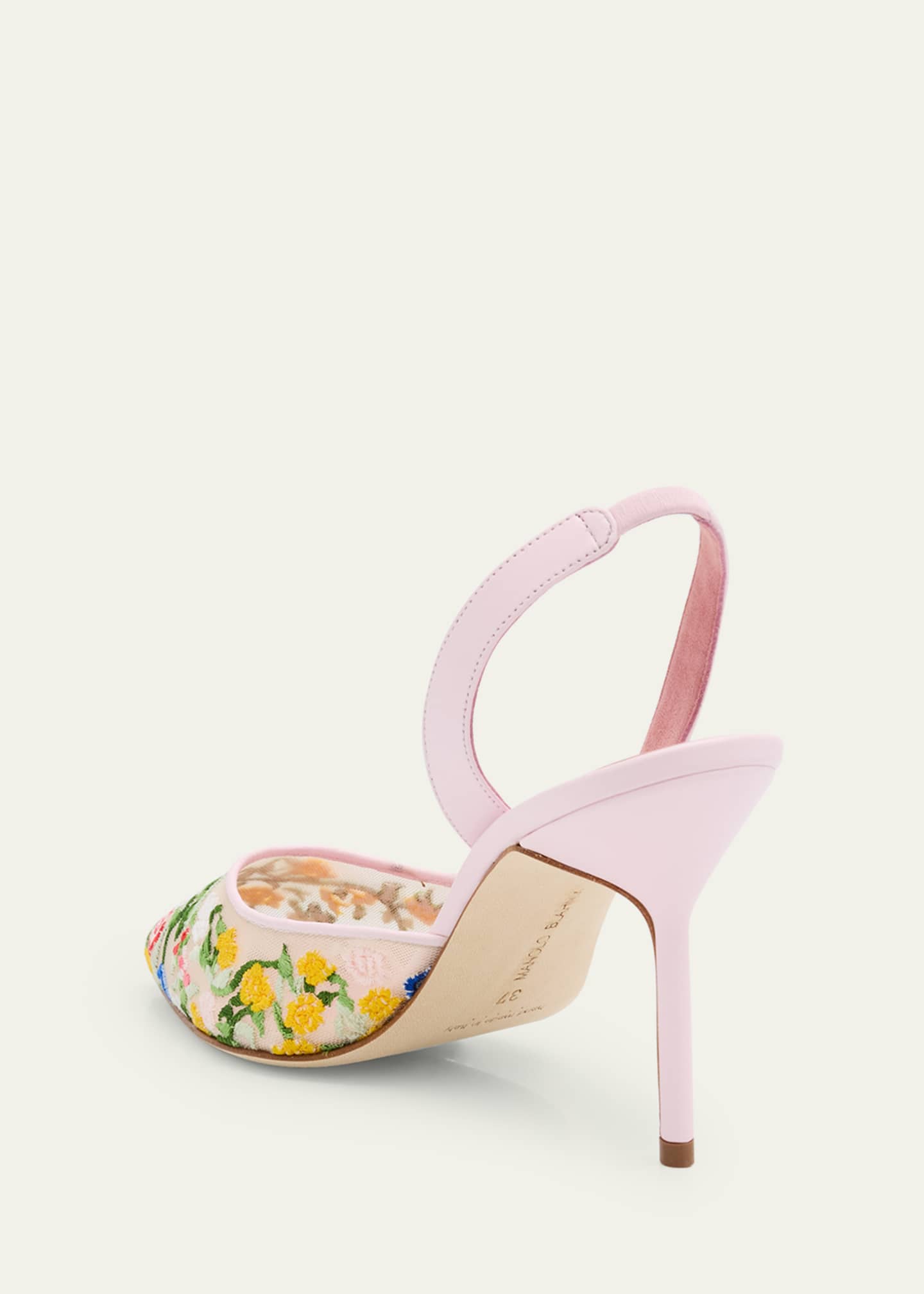 Manolo Blahnik Floral Embroidered Mesh Slingback Pumps Image 4 of 6