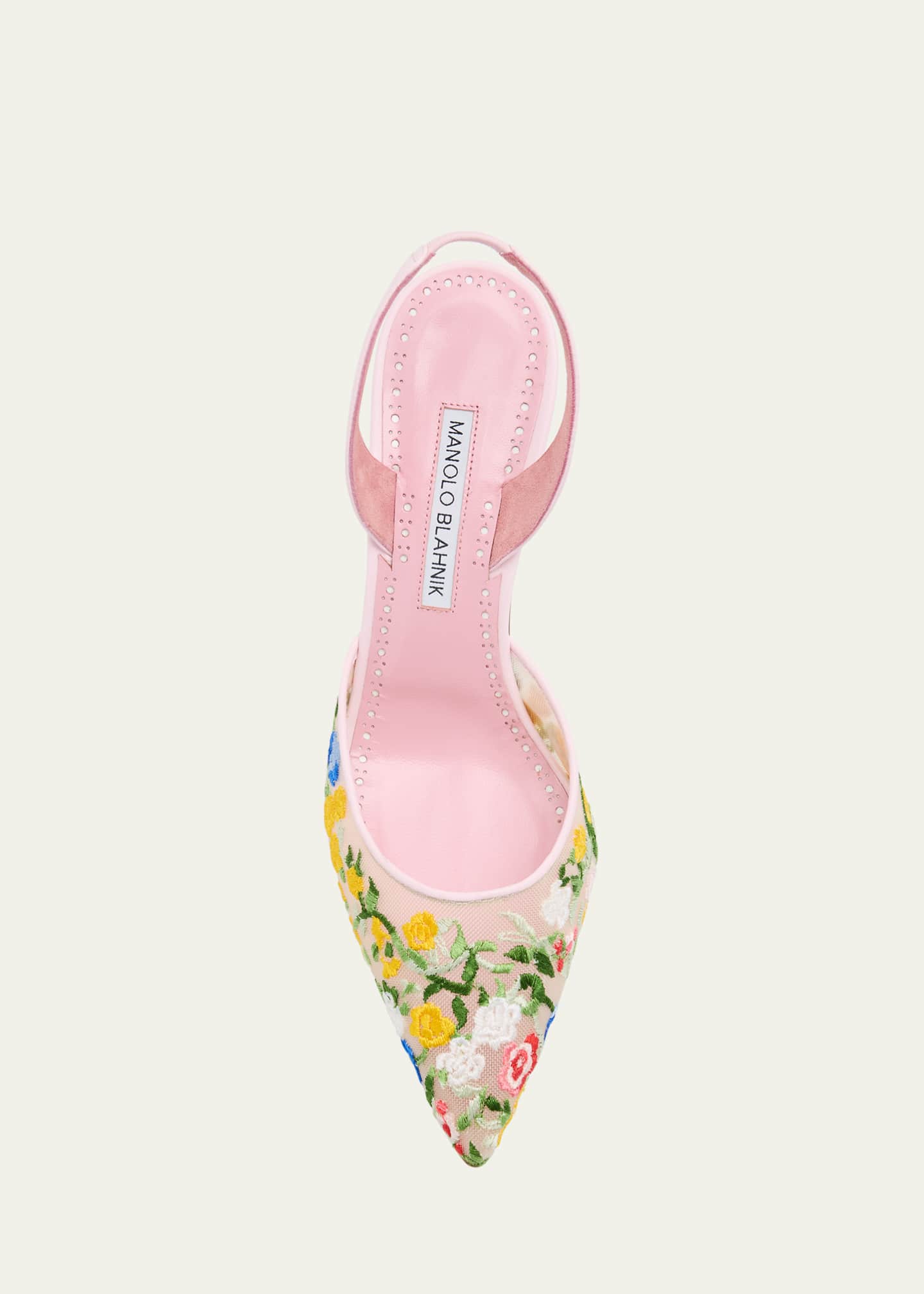 Manolo Blahnik Floral Embroidered Mesh Slingback Pumps Image 6 of 6