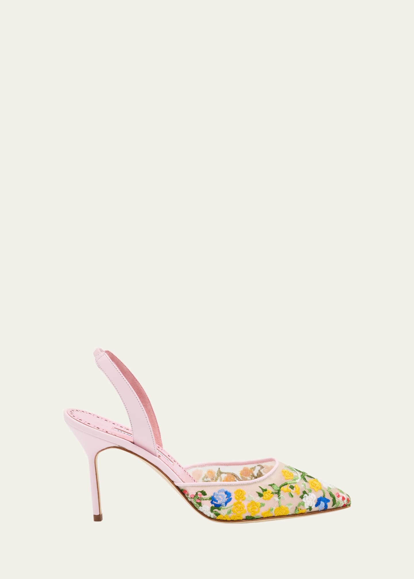 Manolo Blahnik Floral Embroidered Mesh Slingback Pumps Image 1 of 6
