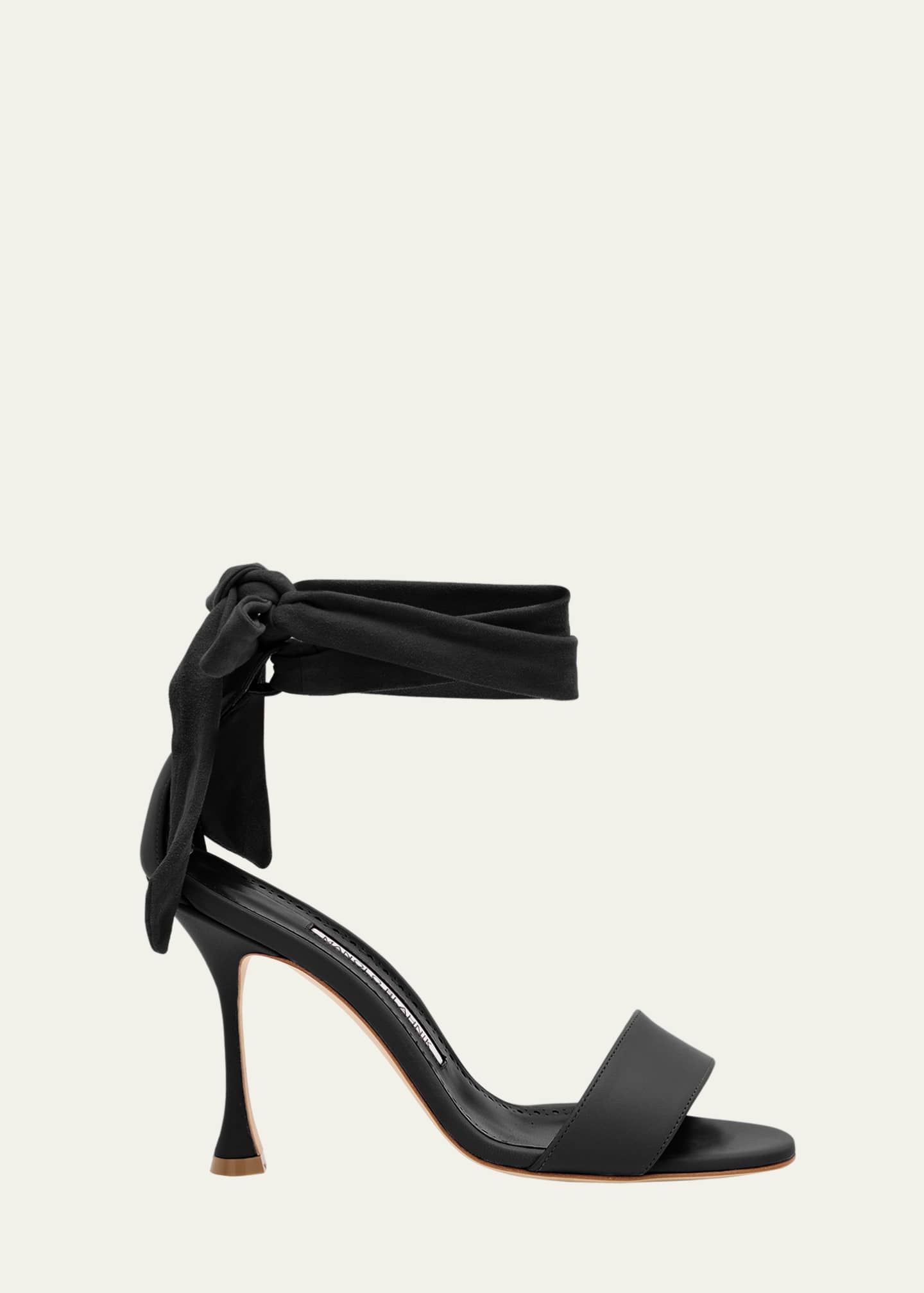 Manolo Blahnik Chastana Mixed Leather Ankle-Tie Sandals Image 1 of 4