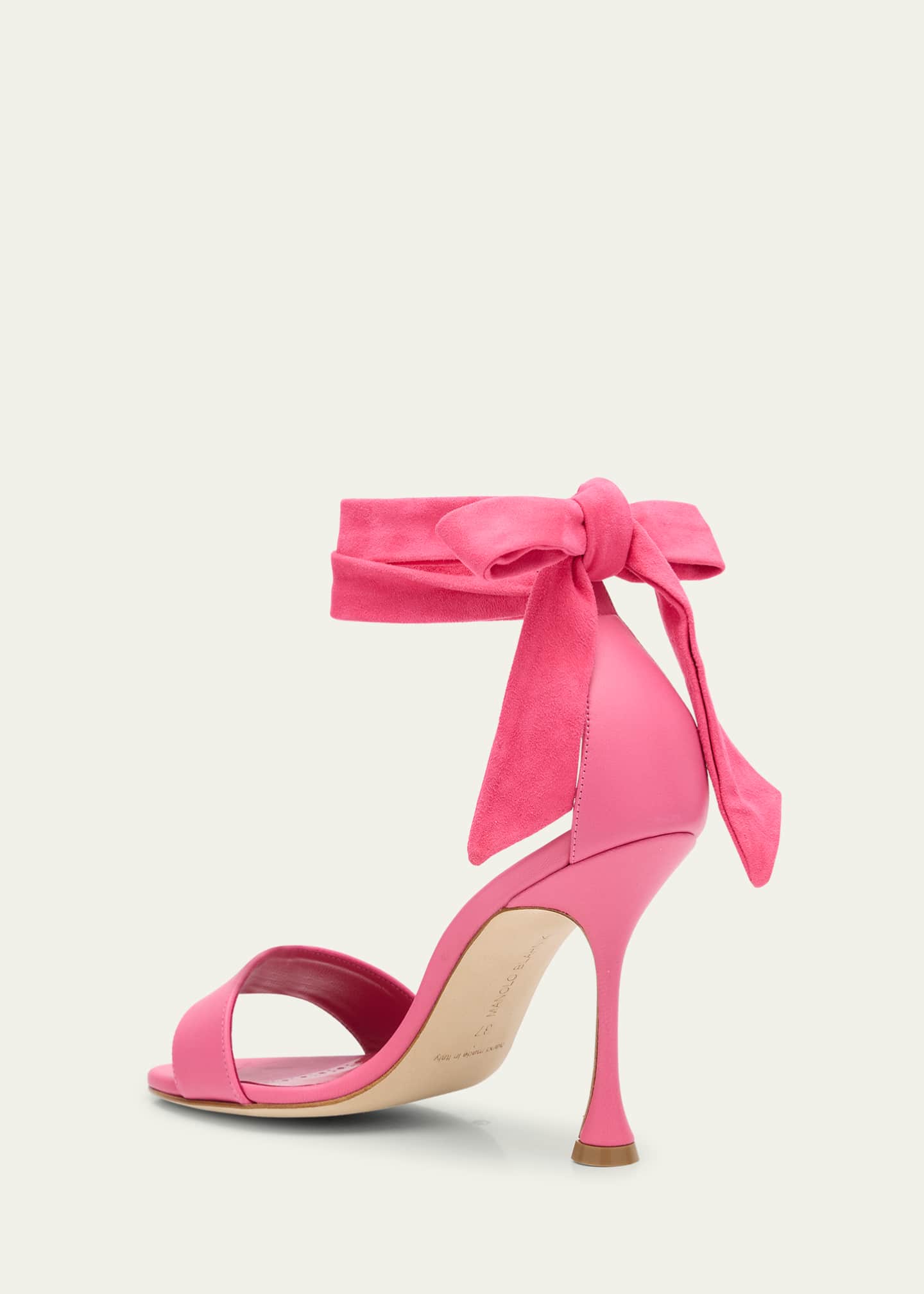 Manolo Blahnik Chastana Mixed Leather Ankle-Tie Sandals Image 2 of 4