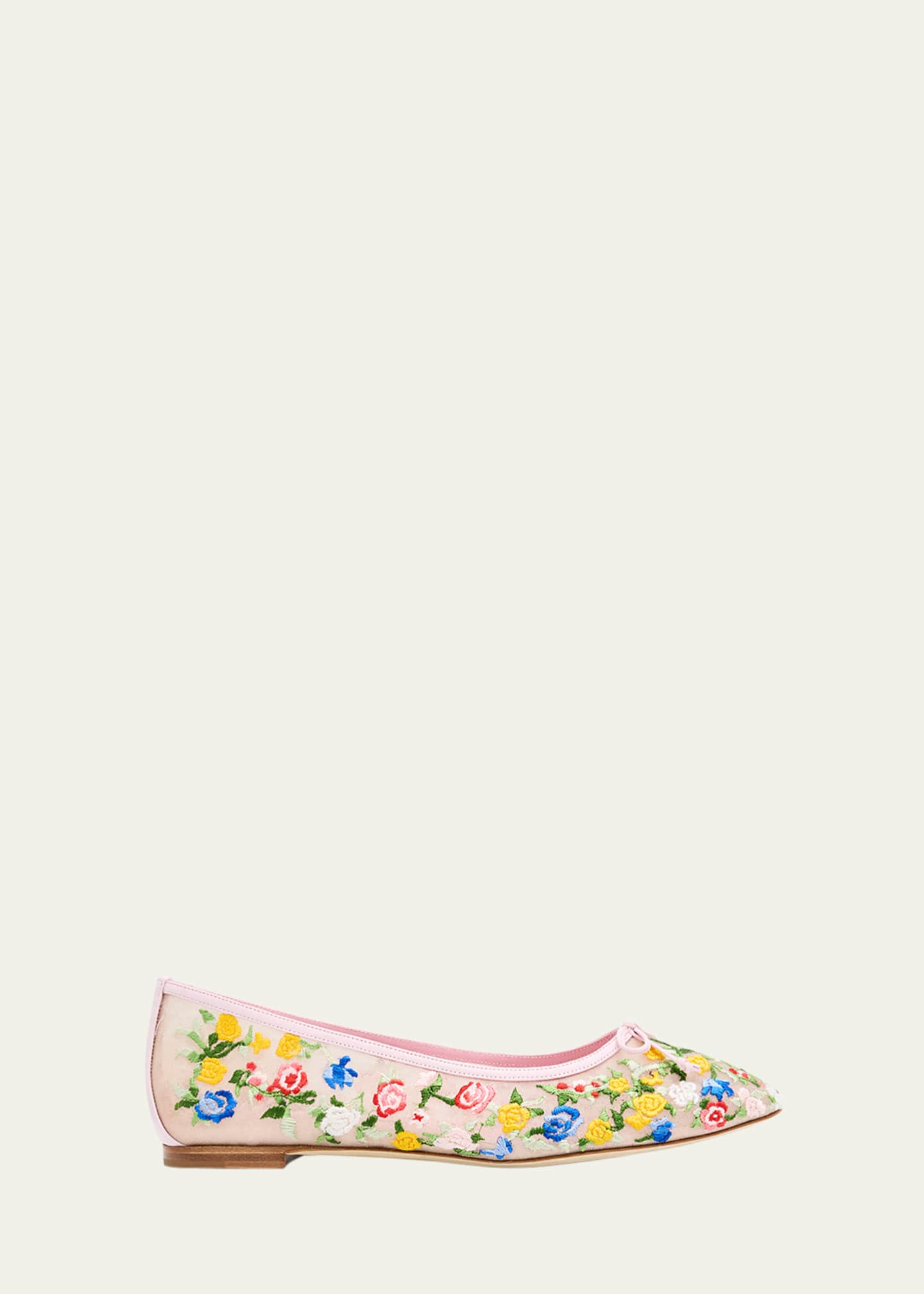 Manolo Blahnik Floral Mesh Bow Ballerina Flats Image 1 of 6