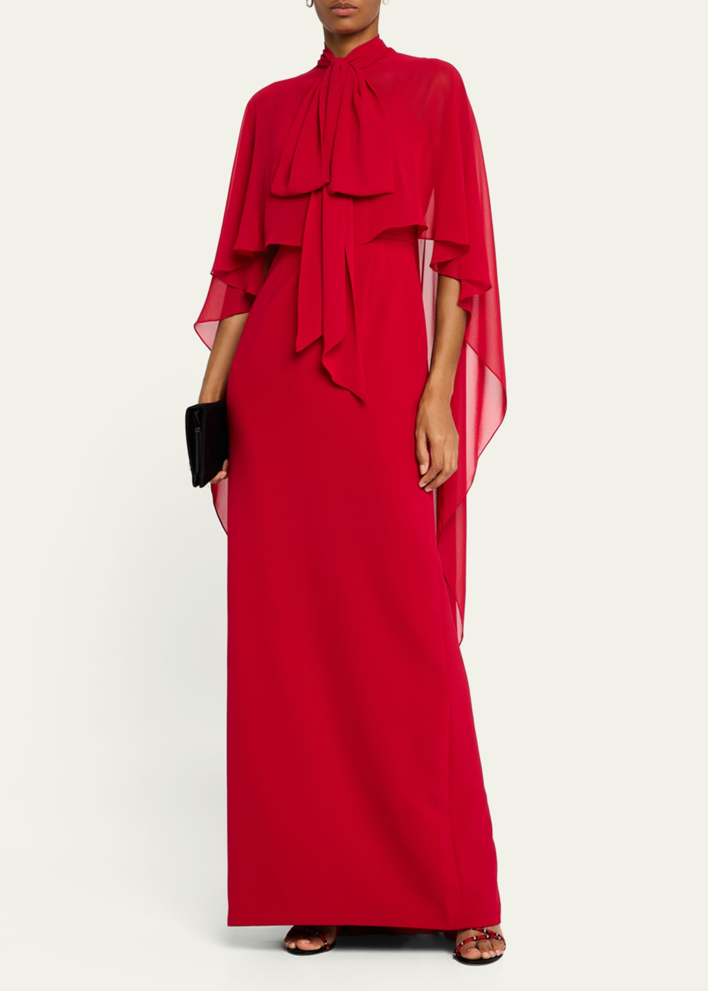 Rickie Freeman for Teri Jon Draped Tie-Neck Cape Column Gown Image 2 of 5