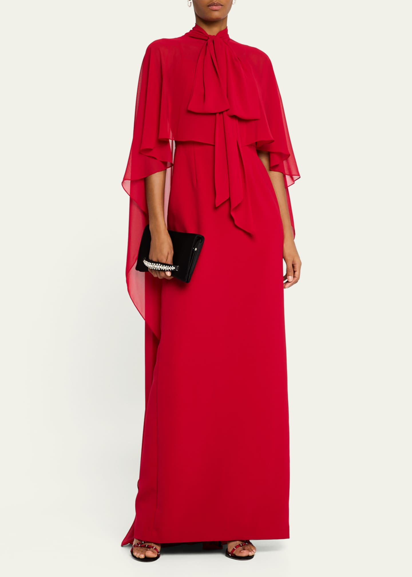 Rickie Freeman for Teri Jon Draped Tie-Neck Cape Column Gown Image 4 of 5