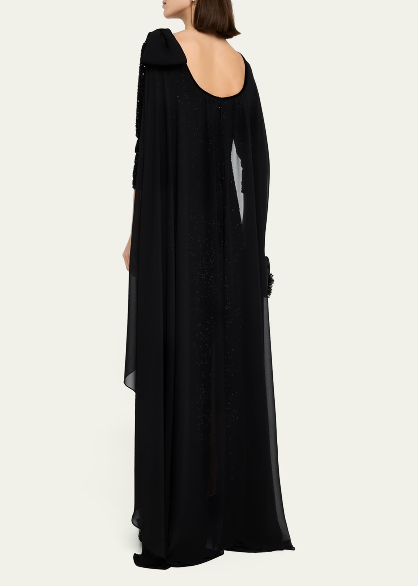 Rickie Freeman for Teri Jon Velvet Sequin Chiffon Cape Evening Gown