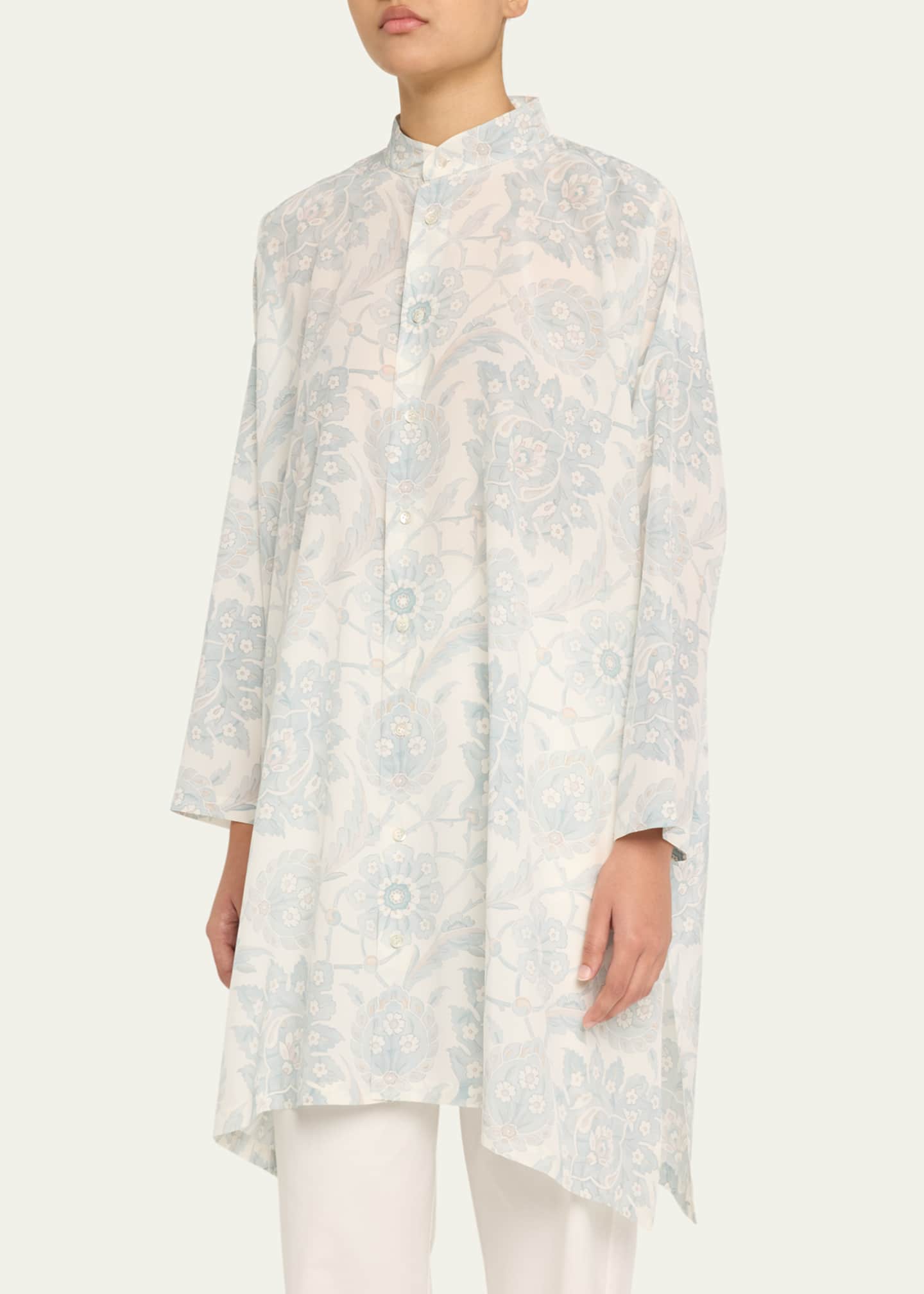 Eskandar Wide A-Line Collarless Shirt with Slits (Very Long) Image 4 of 5