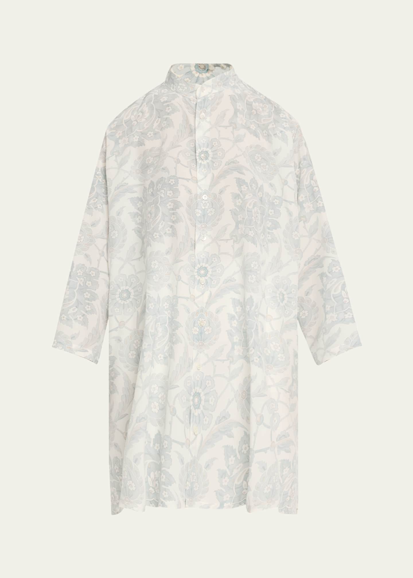 Eskandar Wide A-Line Collarless Shirt with Slits (Very Long) Image 1 of 5