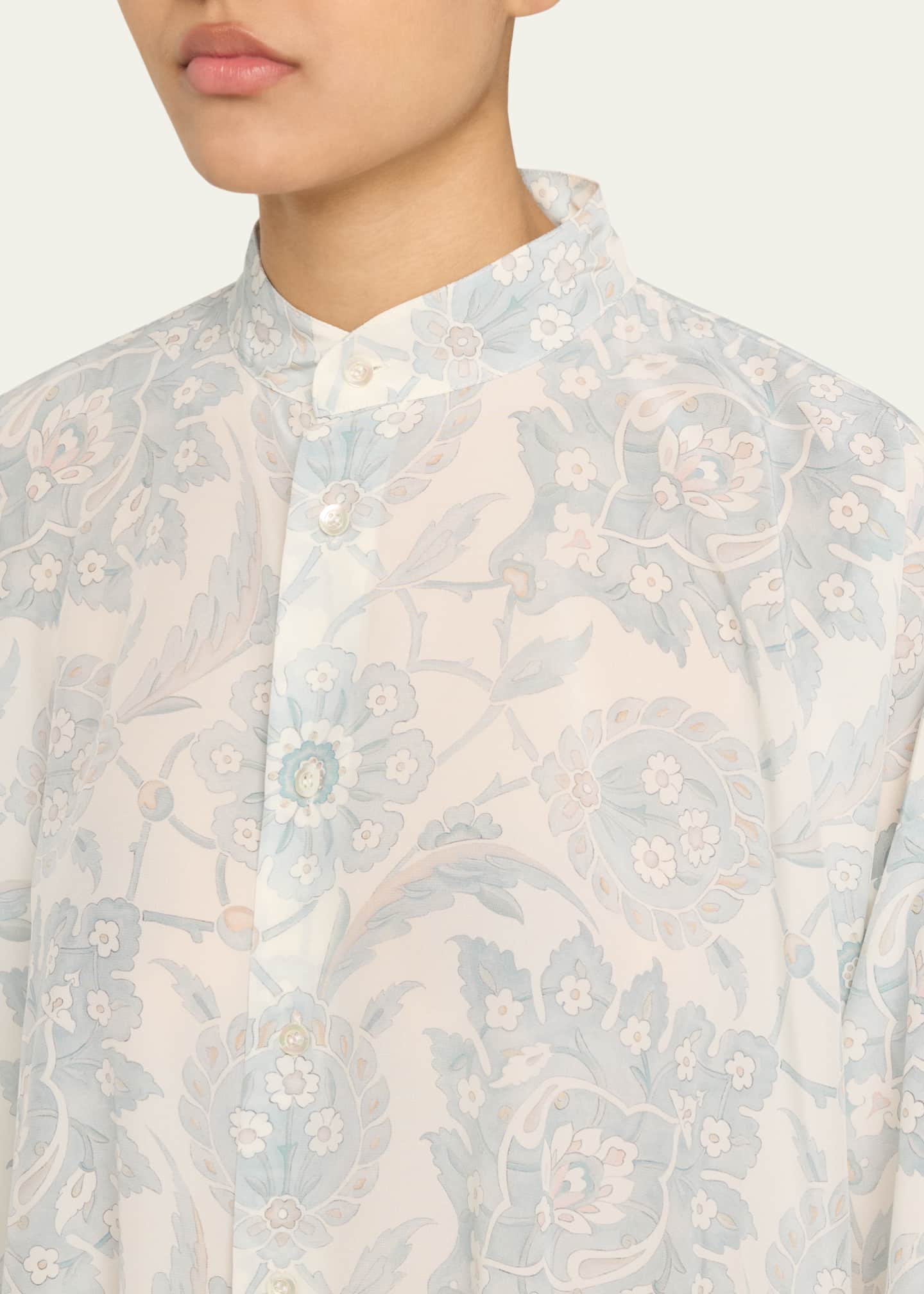 Eskandar Wide A-Line Collarless Shirt with Slits (Very Long) Image 5 of 5