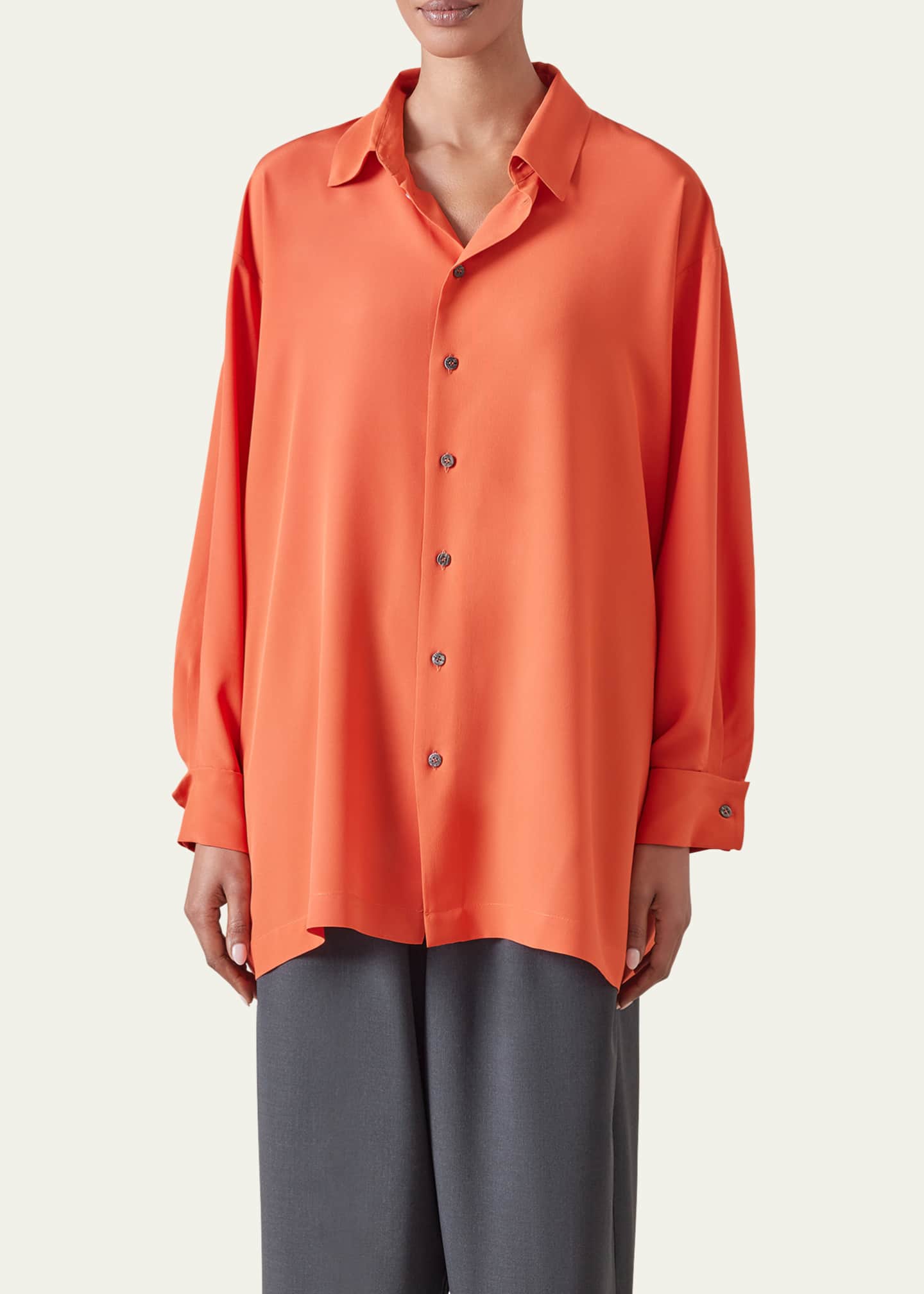 Eskandar Slim A-line Back Pleat Shirt With Collar (Long Plus Length) Image 2 of 5