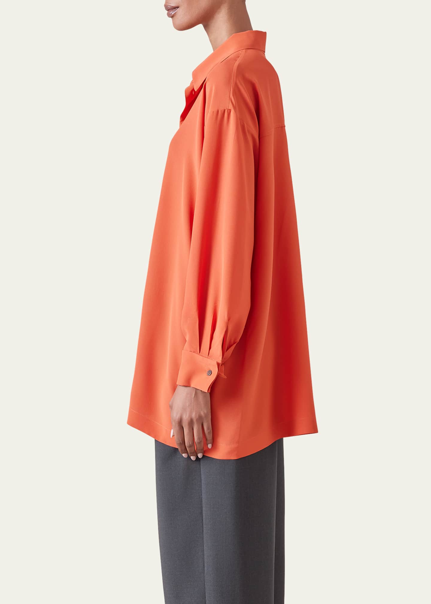 Eskandar Slim A-line Back Pleat Shirt With Collar (Long Plus Length) Image 4 of 5