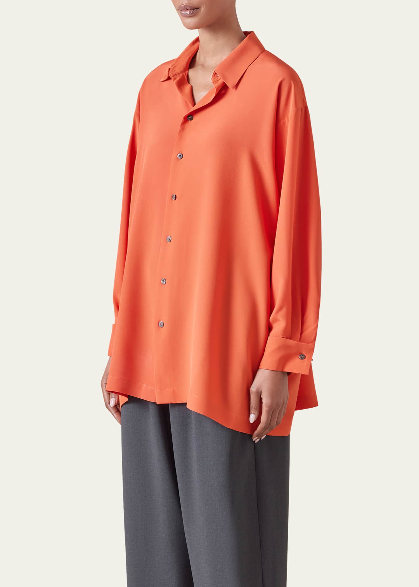 Eskandar Slim A-line Back Pleat Shirt With Collar (Long Plus Length) Image 5 of 5