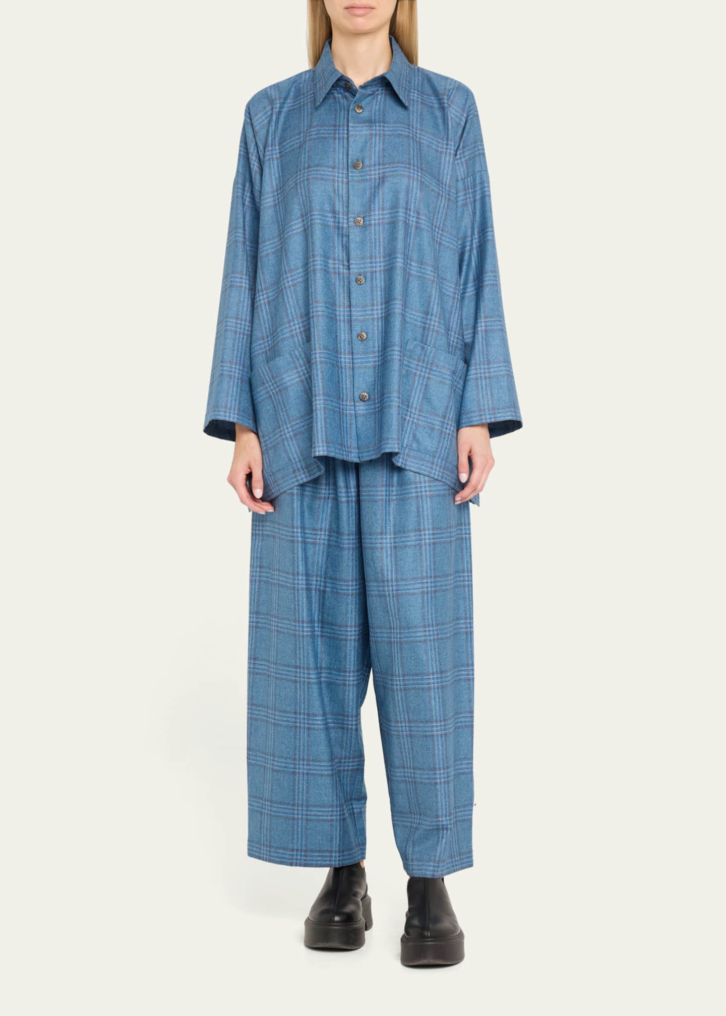 Eskandar Wide A-Line Shirt Jacket With Collar (Long Length) Image 2 of 5