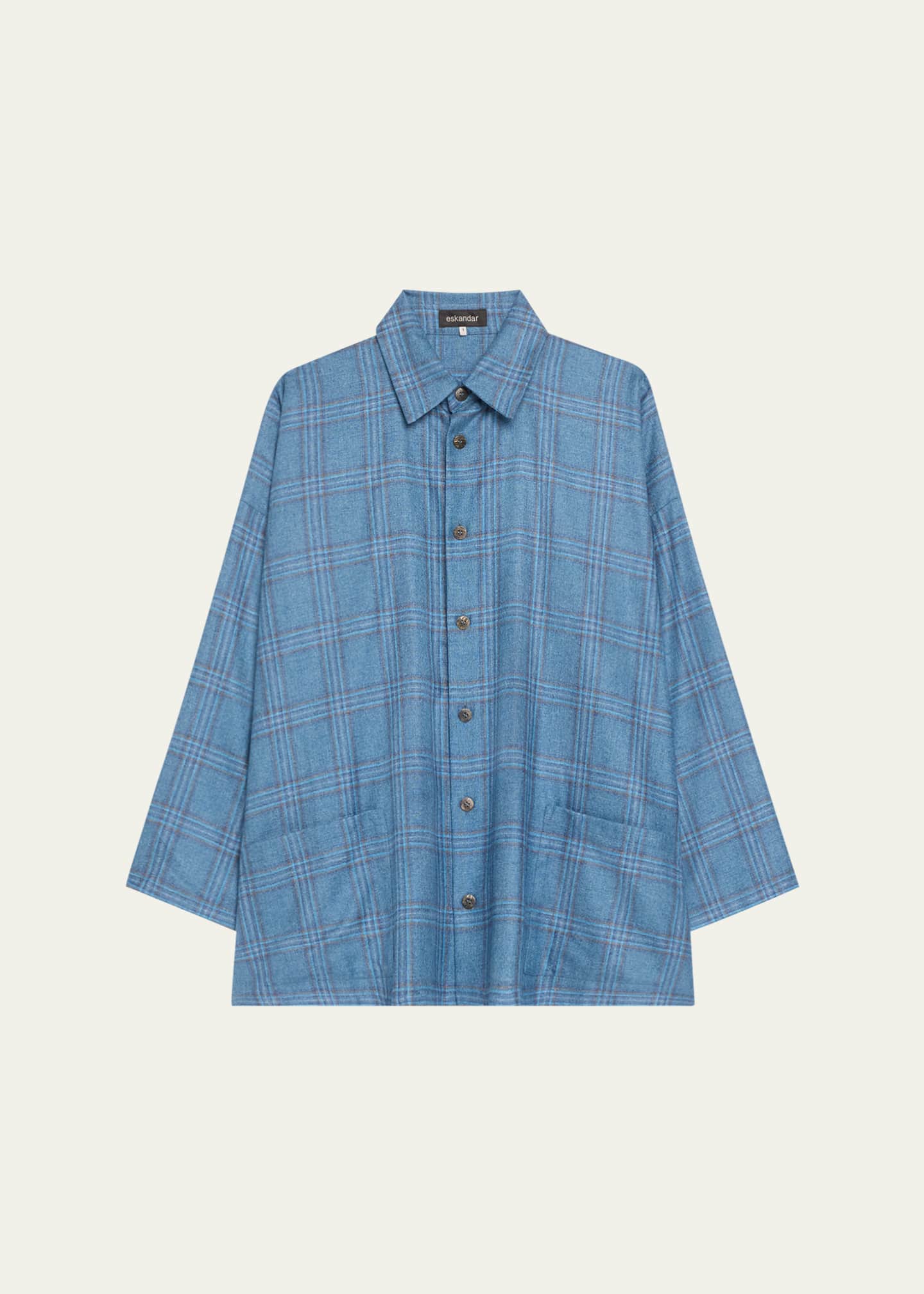 Eskandar Wide A-Line Shirt Jacket With Collar (Long Length) Image 1 of 5
