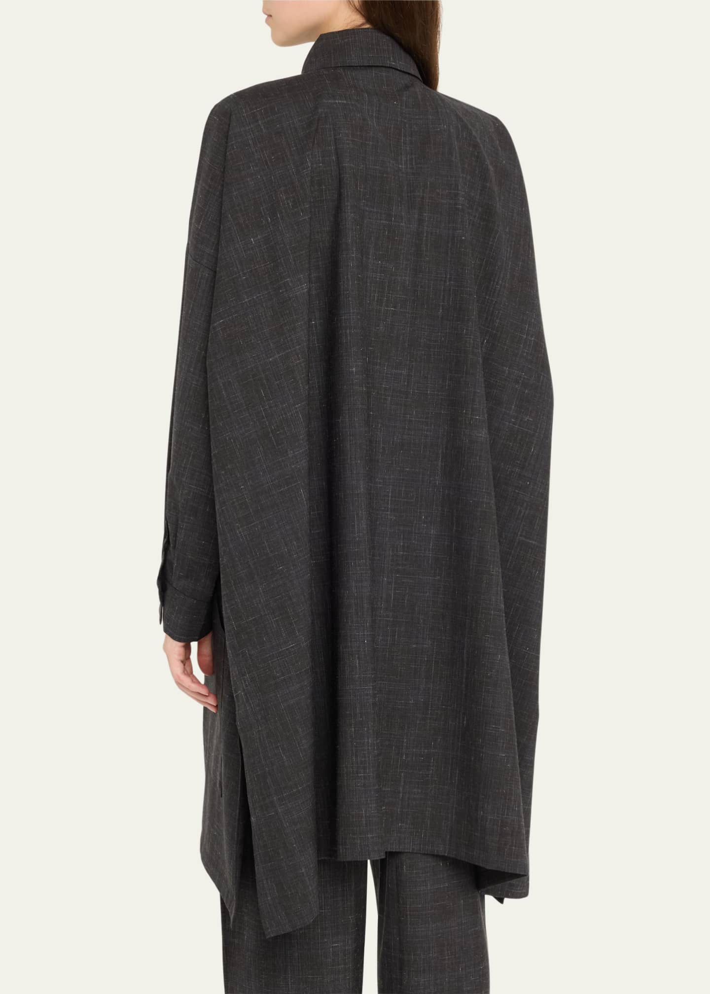 Eskandar Wide A-Line Shirt Jacket With Collar (Very Long Length) With Slits Image 3 of 5