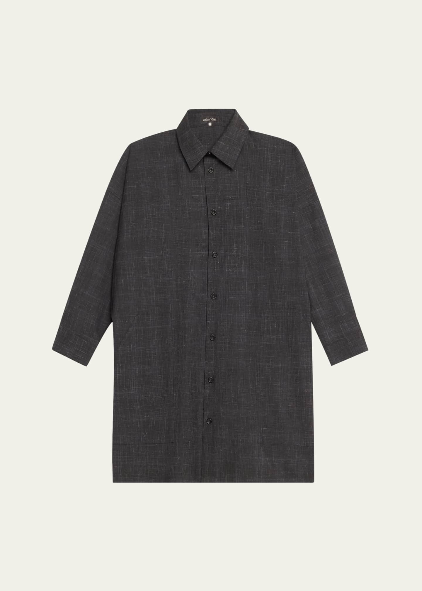 Eskandar Wide A-Line Shirt Jacket With Collar (Very Long Length) With Slits Image 1 of 5