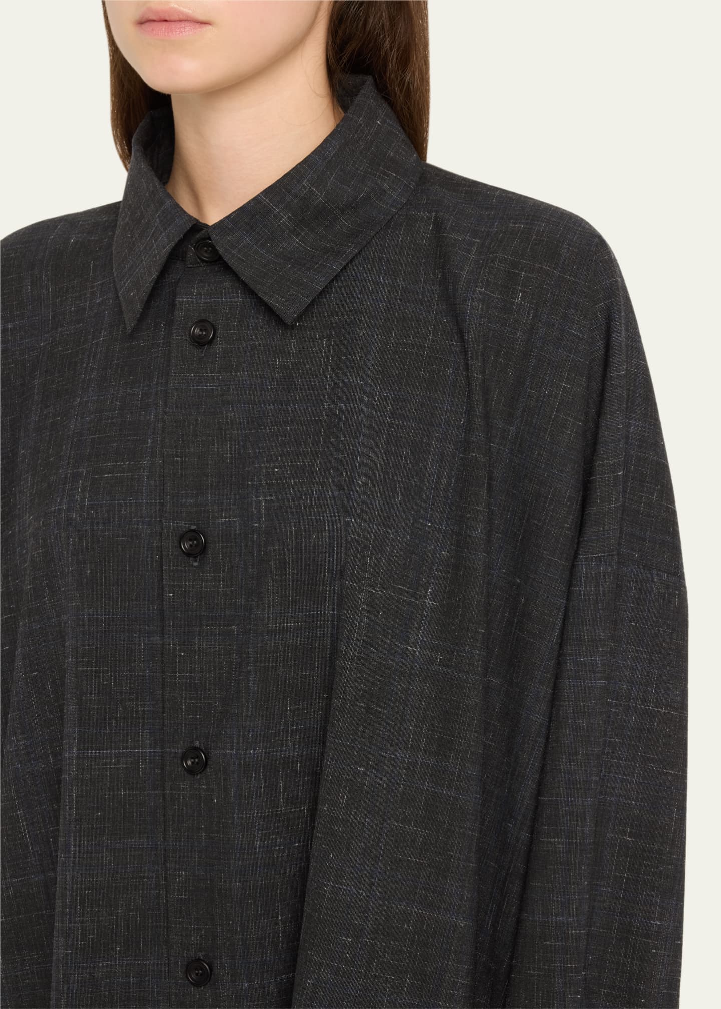 Eskandar Wide A-Line Shirt Jacket With Collar (Very Long Length) With Slits Image 5 of 5