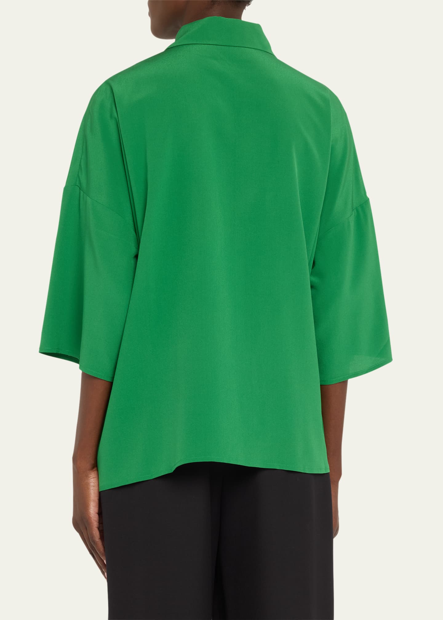 Eskandar Sloped-Shoulder Wide A-Line Short-Sleeve Shirt With Collar (Mid Length) Image 3 of 5