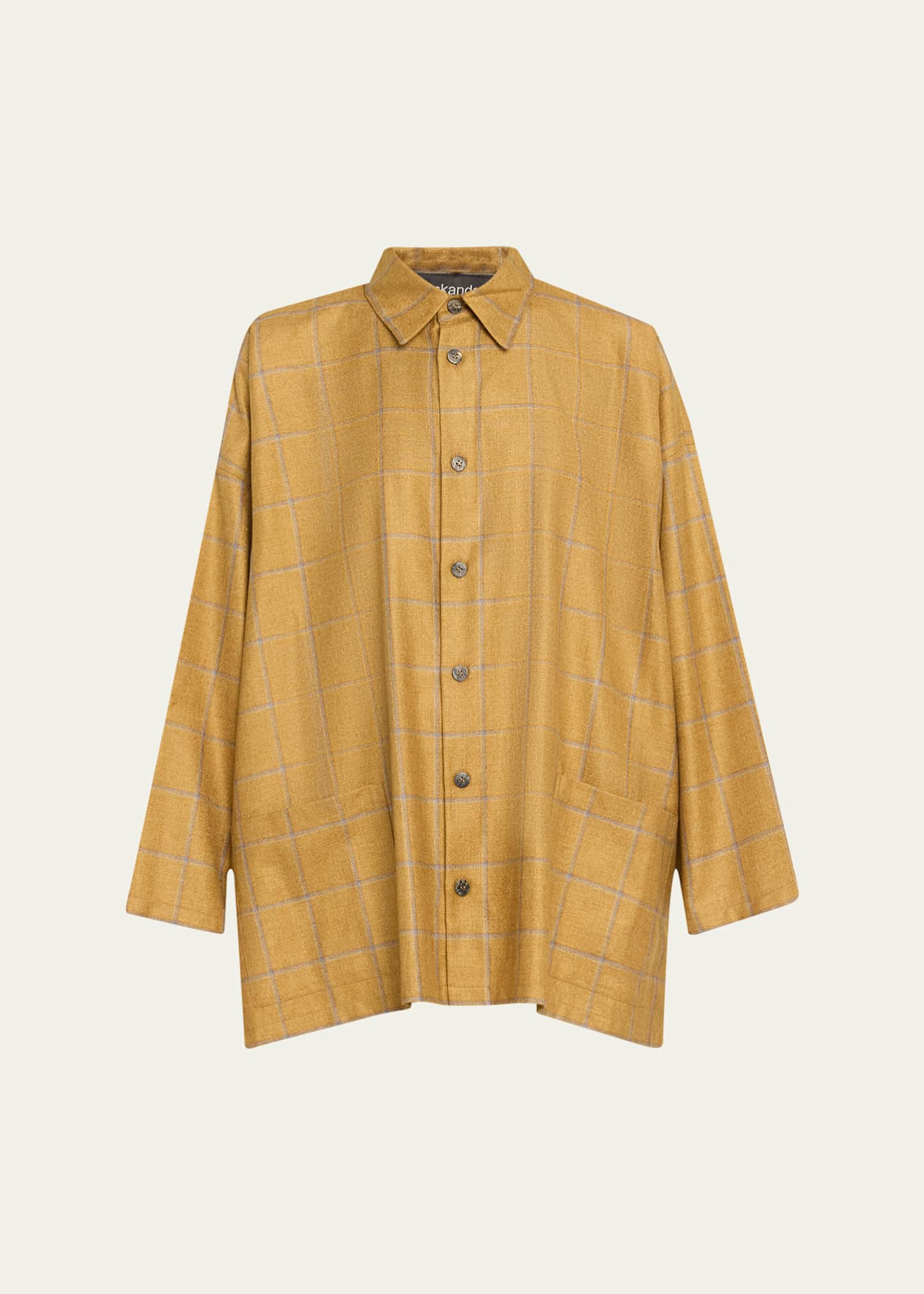 Eskandar Wide A-Line Shirt Jacket With Collar (Long Length 