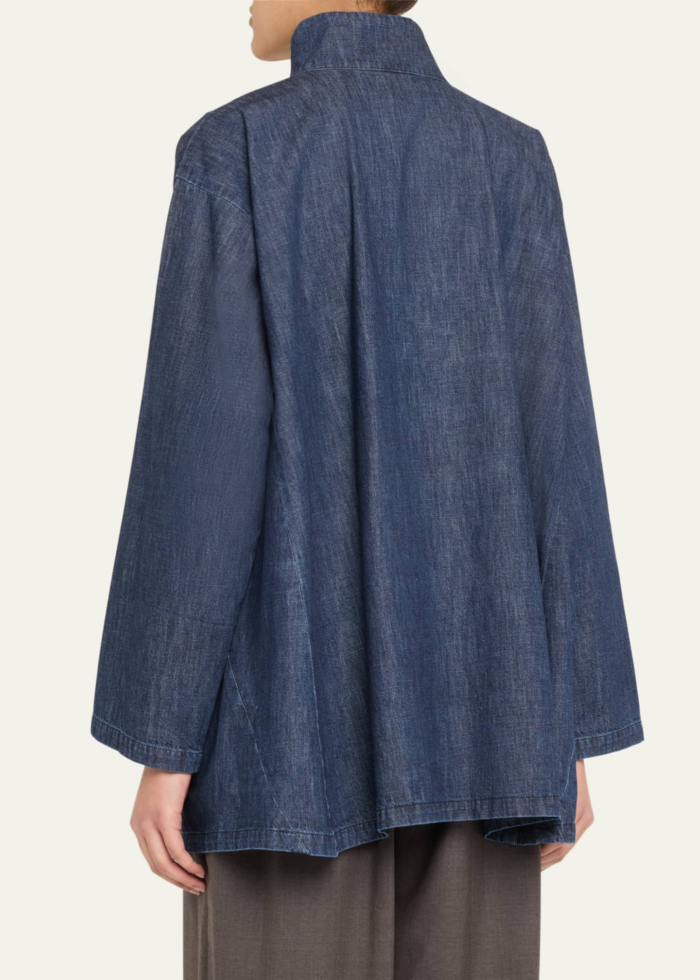 Eskandar Caucasus Denim Notch Collar Jacket (Long Length) Image 3 of 5