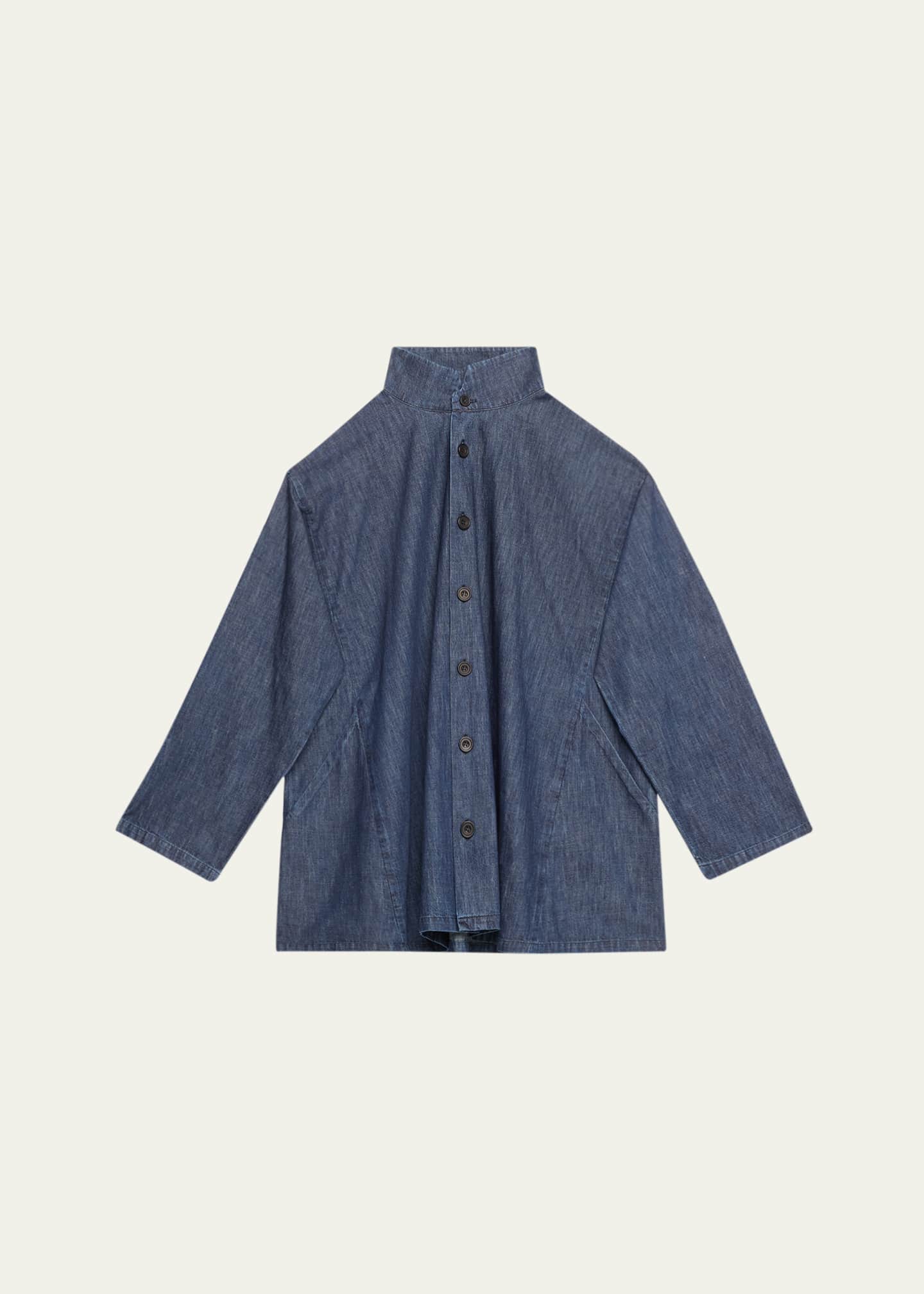 Eskandar Caucasus Denim Notch Collar Jacket (Long Length) Image 1 of 5