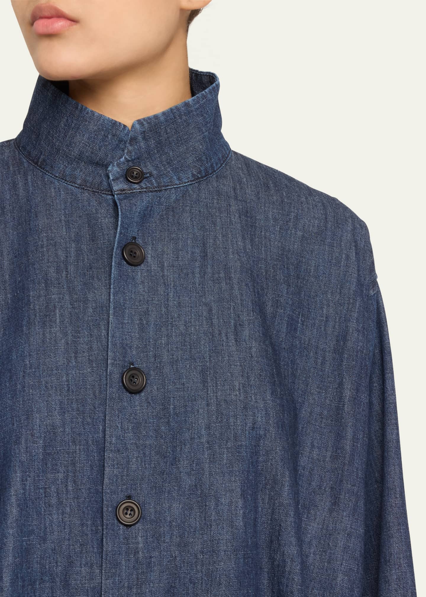 Eskandar Caucasus Denim Notch Collar Jacket (Long Length) Image 5 of 5