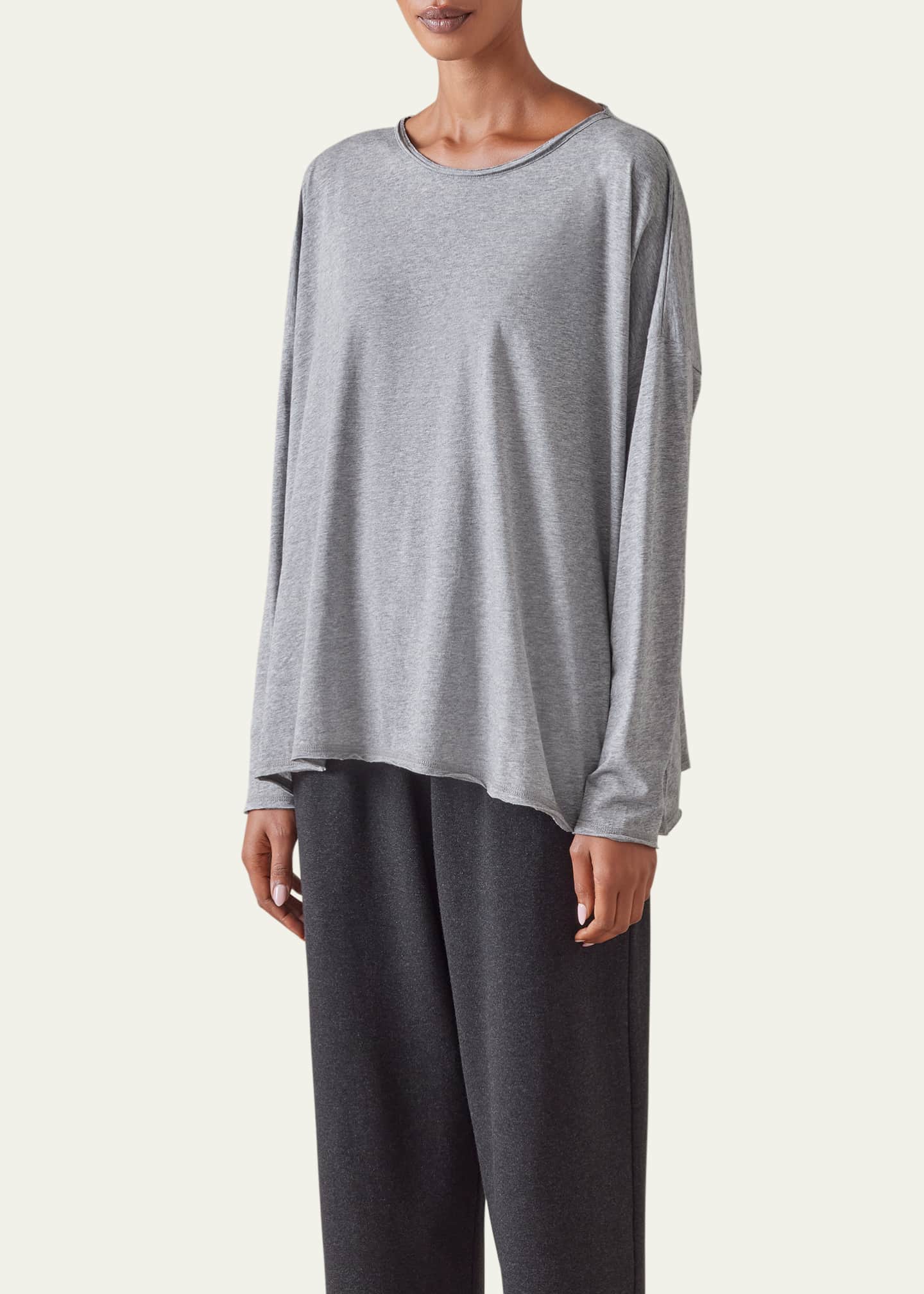 Eskandar Long Sleeve Double Edge Scoop Neck T-Shirt (Mid Plus Length) Image 2 of 4