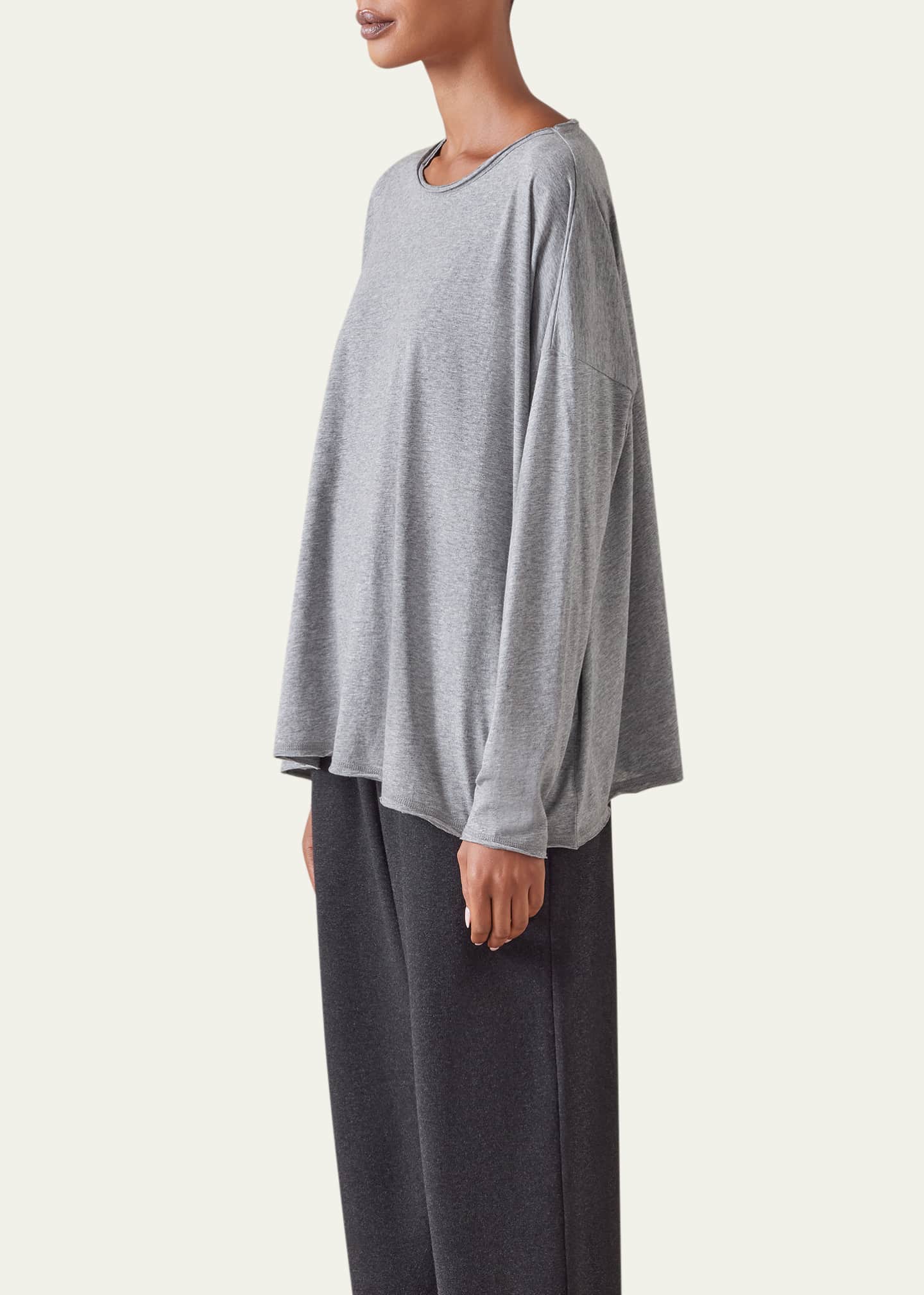 Eskandar Long Sleeve Double Edge Scoop Neck T-Shirt (Mid Plus Length) Image 4 of 4