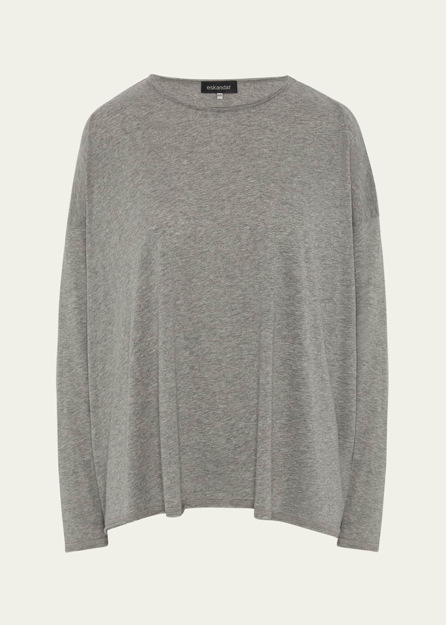 Eskandar Long Sleeve Double Edge Scoop Neck T-Shirt (Mid Plus Length) Image 1 of 4