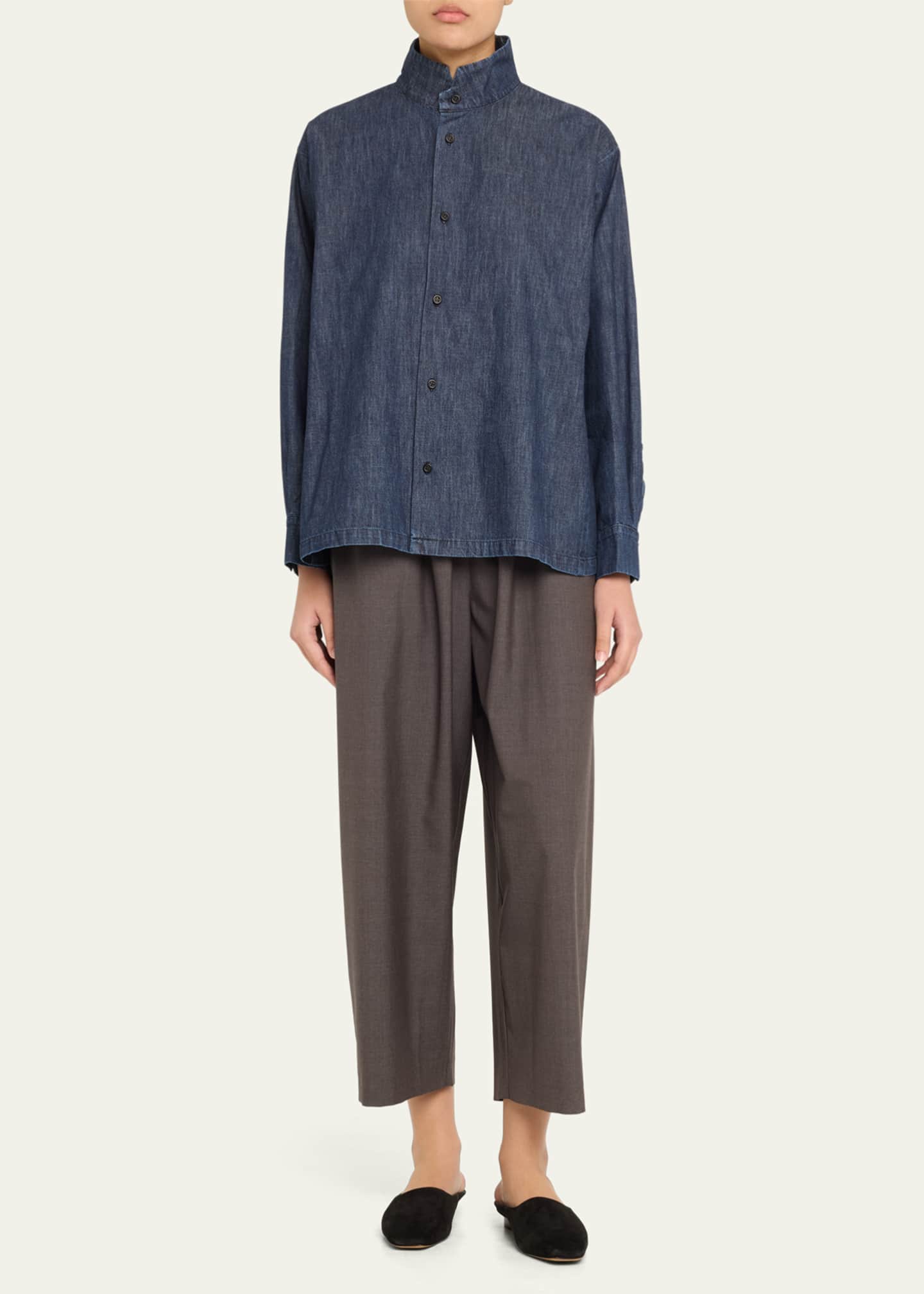 Eskandar Denim Caucasus Notch Collar Jacket (Mid Plus Length) Image 2 of 5