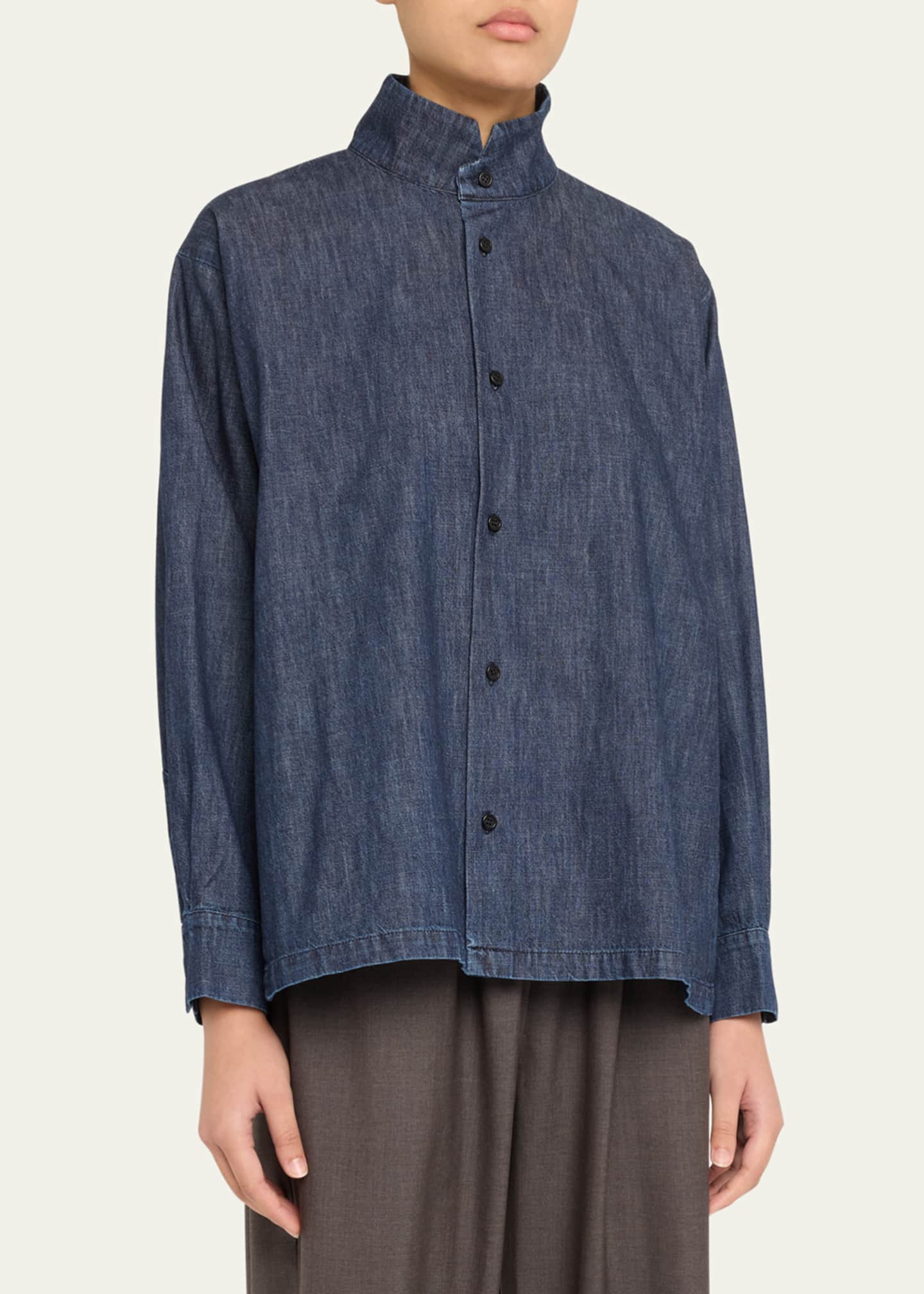 Eskandar Denim Caucasus Notch Collar Jacket (Mid Plus Length) Image 4 of 5