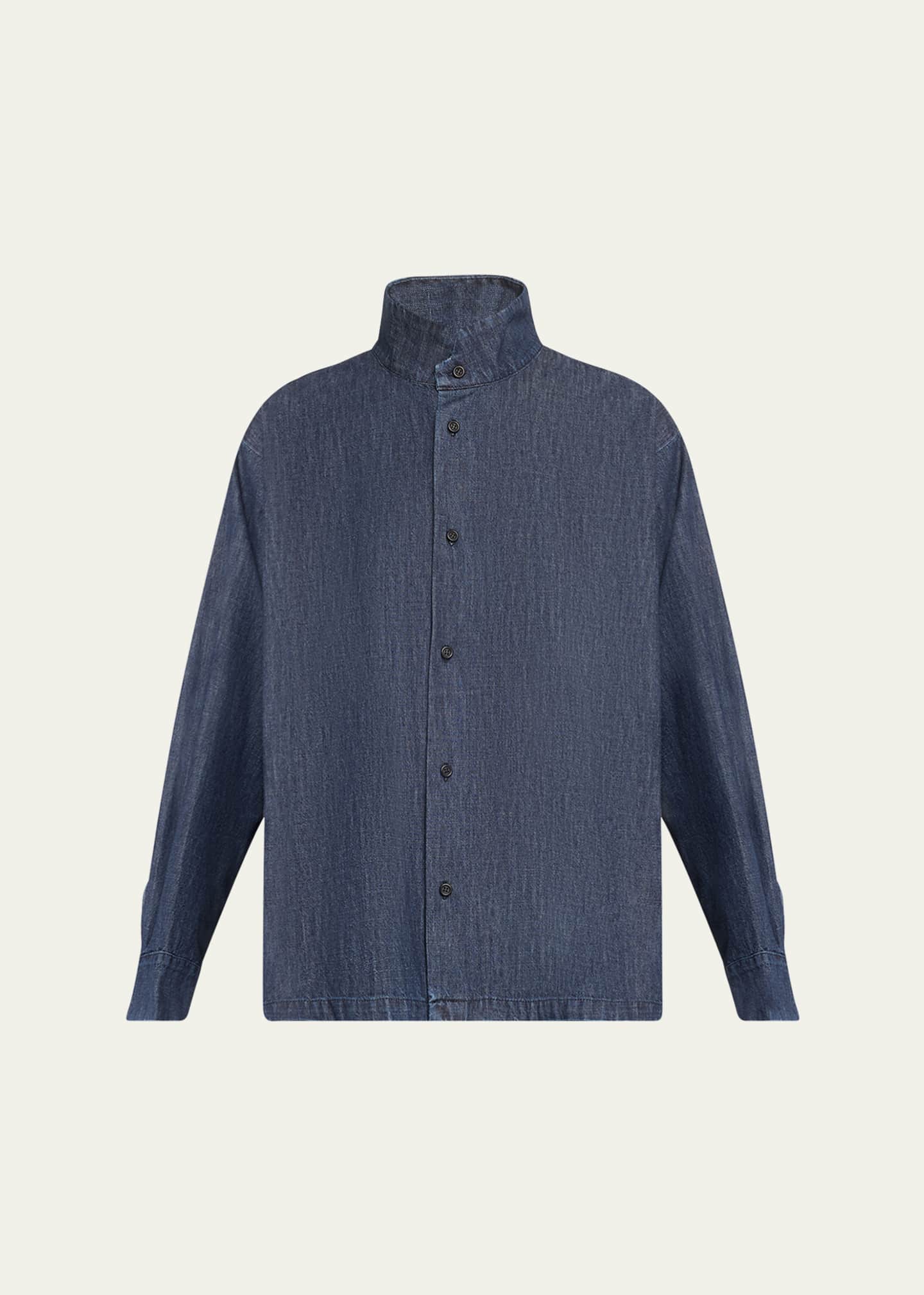 Eskandar Denim Caucasus Notch Collar Jacket (Mid Plus Length) Image 1 of 5