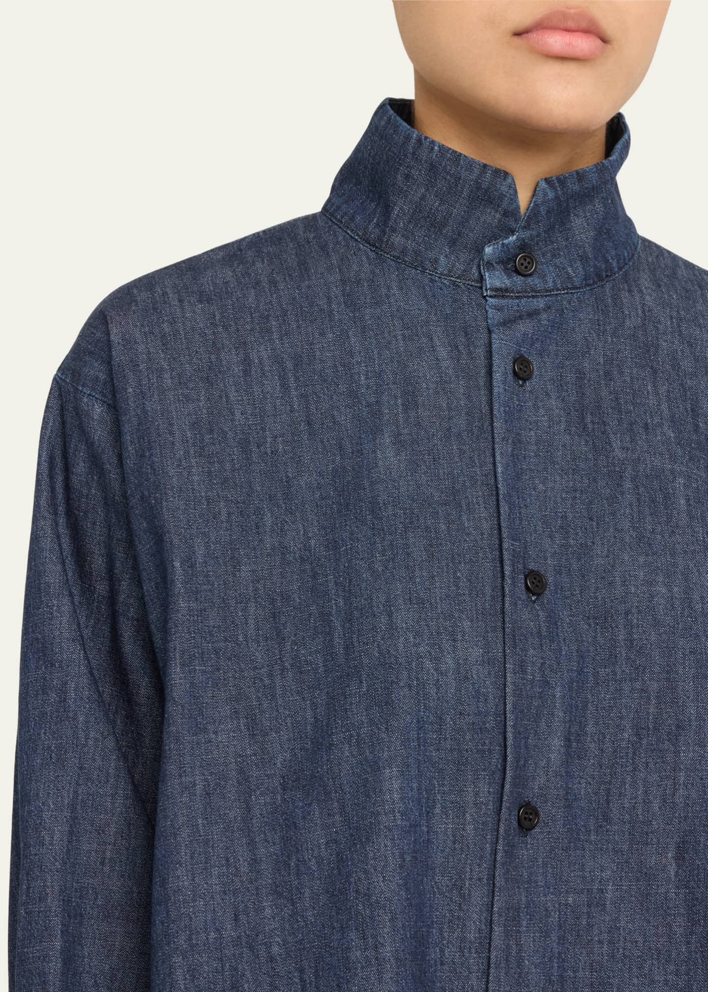 Eskandar Denim Caucasus Notch Collar Jacket (Mid Plus Length) Image 5 of 5