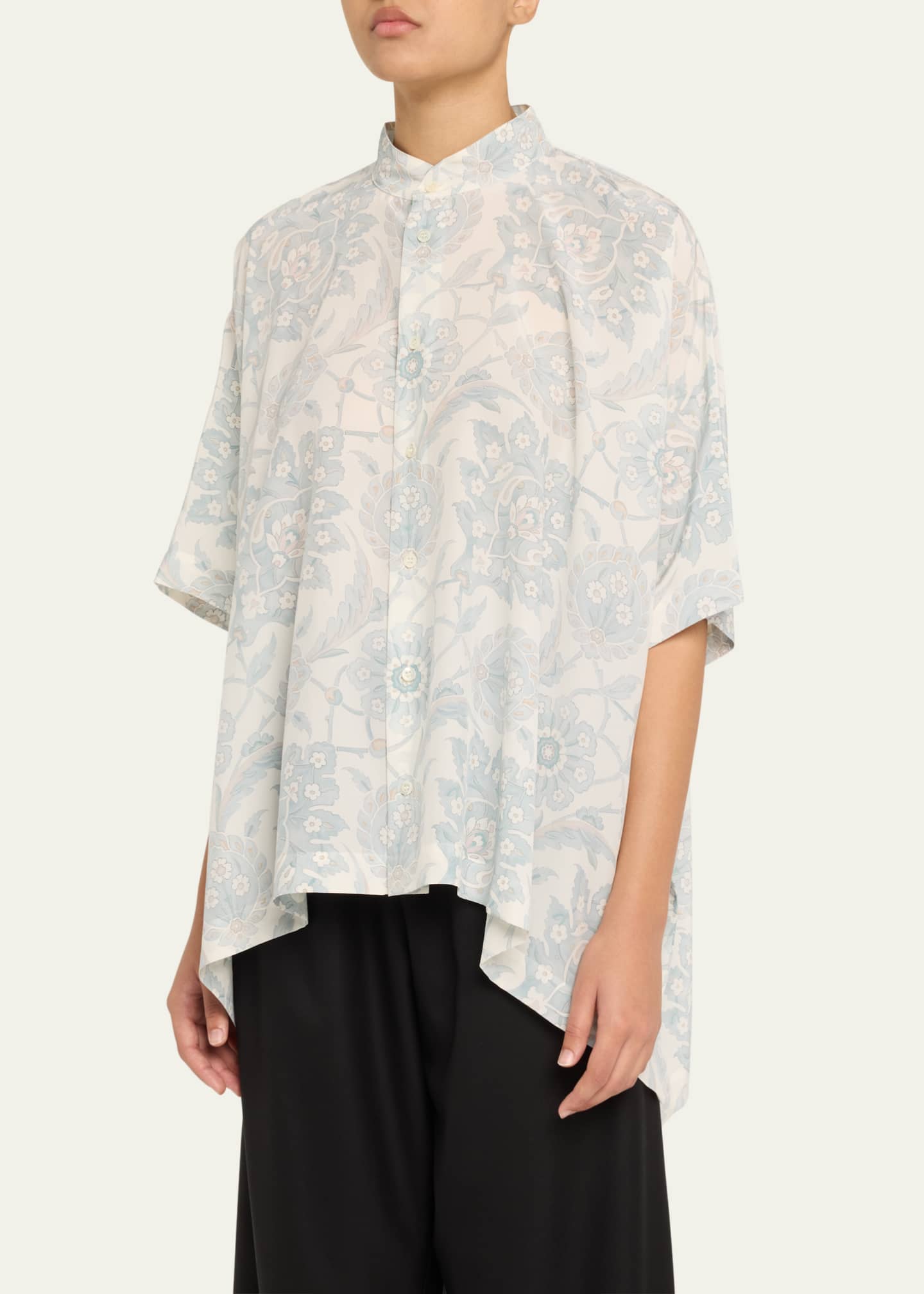 Eskandar Collarless Longer Back Kaftan Shirt (Mid Plus Length) Image 4 of 5