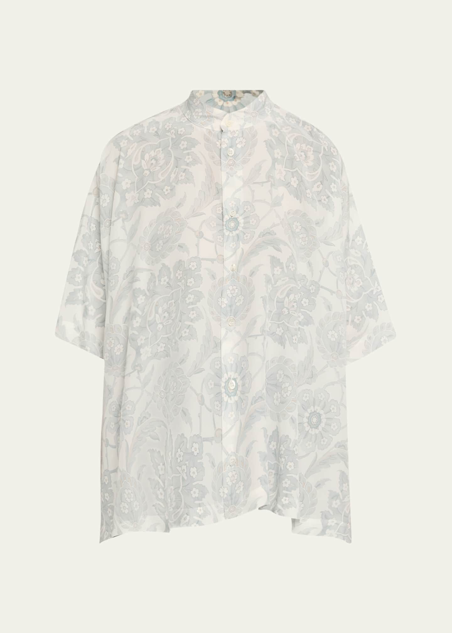 Eskandar Collarless Longer Back Kaftan Shirt (Mid Plus Length) Image 1 of 5