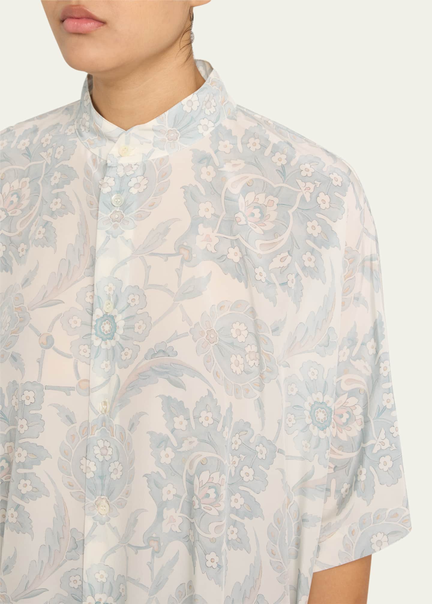 Eskandar Collarless Longer Back Kaftan Shirt (Mid Plus Length) Image 5 of 5
