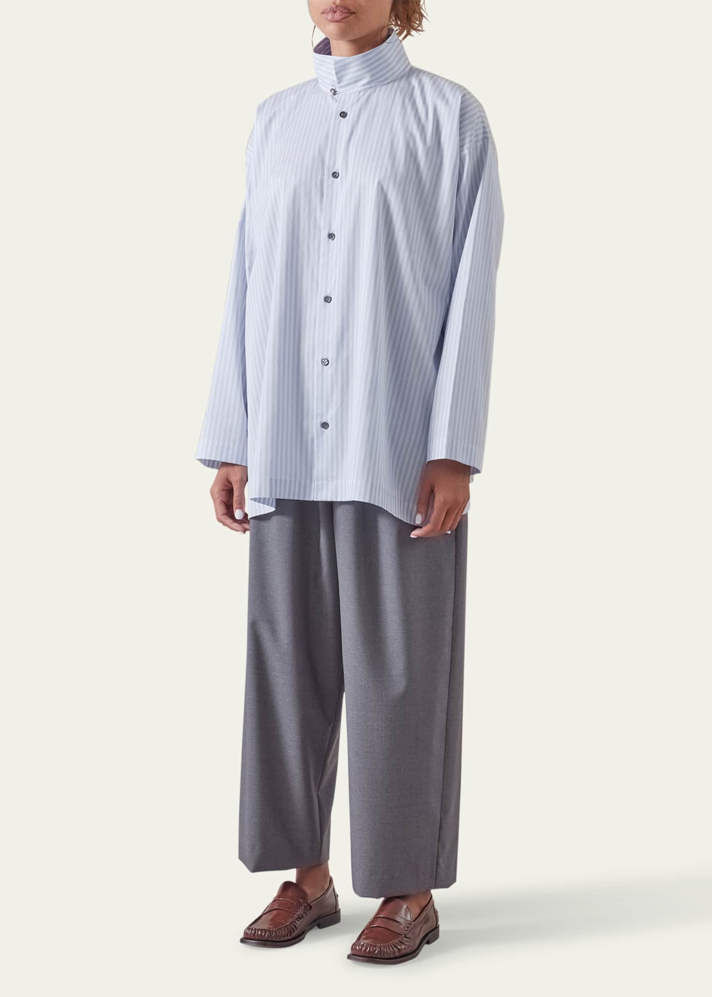 Eskandar Slim A-Line Two Collar Shirt With Step Insert (Long Length) Image 2 of 5