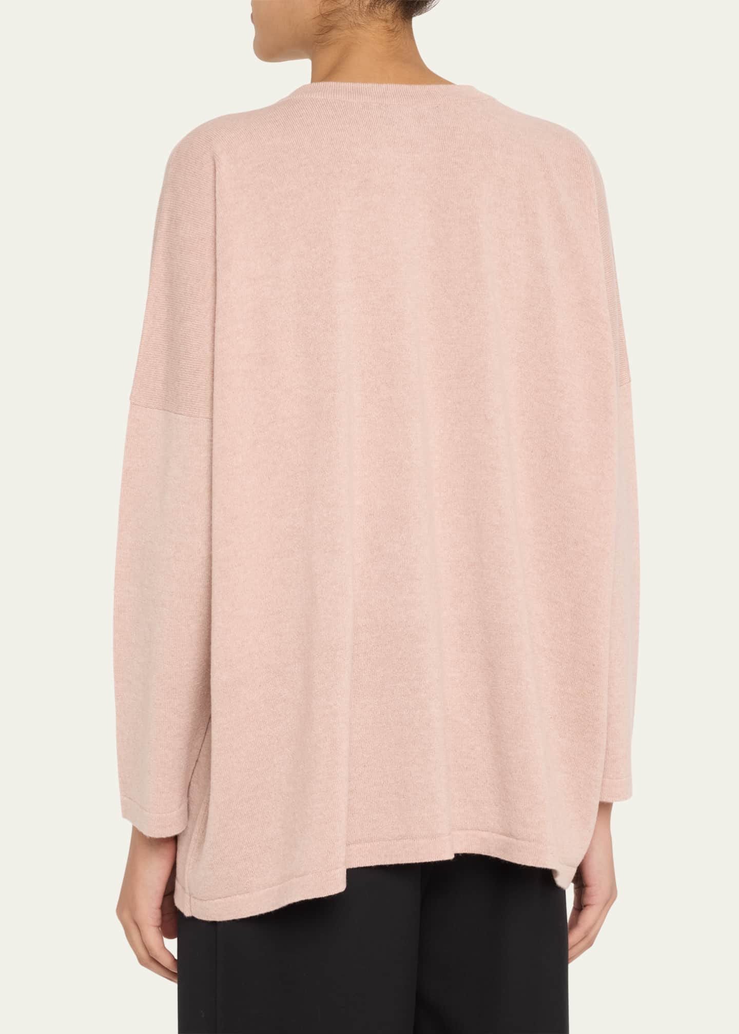 Eskandar Round Neck Slim Sleeve Cardigan (Mid Plus Length) Image 3 of 5
