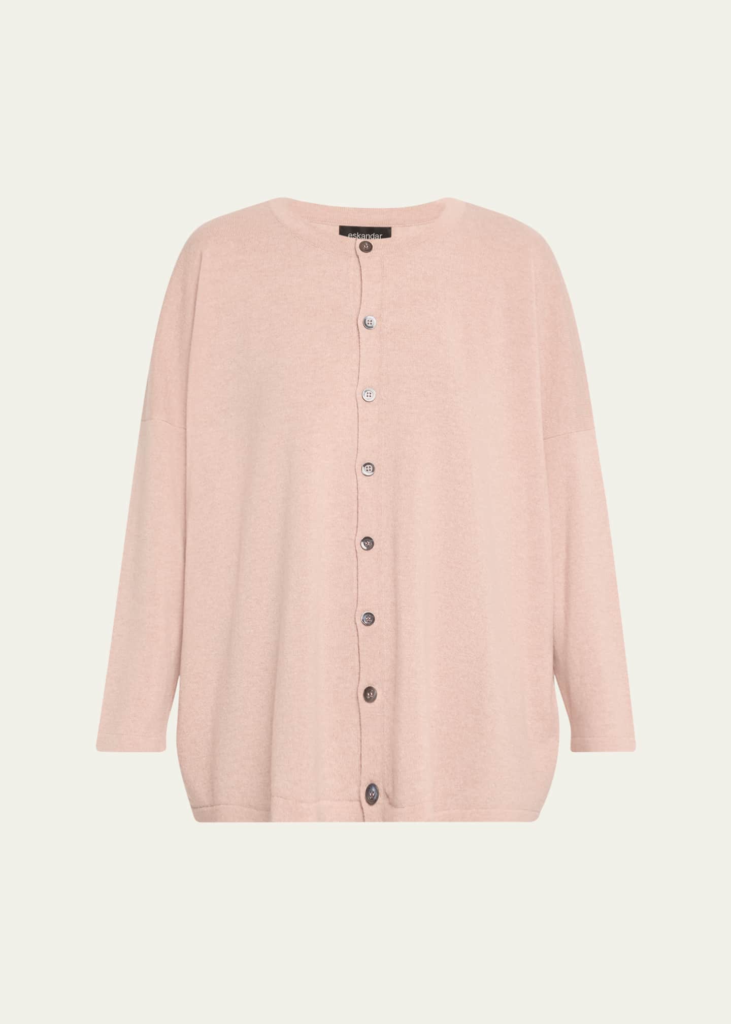 Eskandar Round Neck Slim Sleeve Cardigan (Mid Plus Length) Image 1 of 5