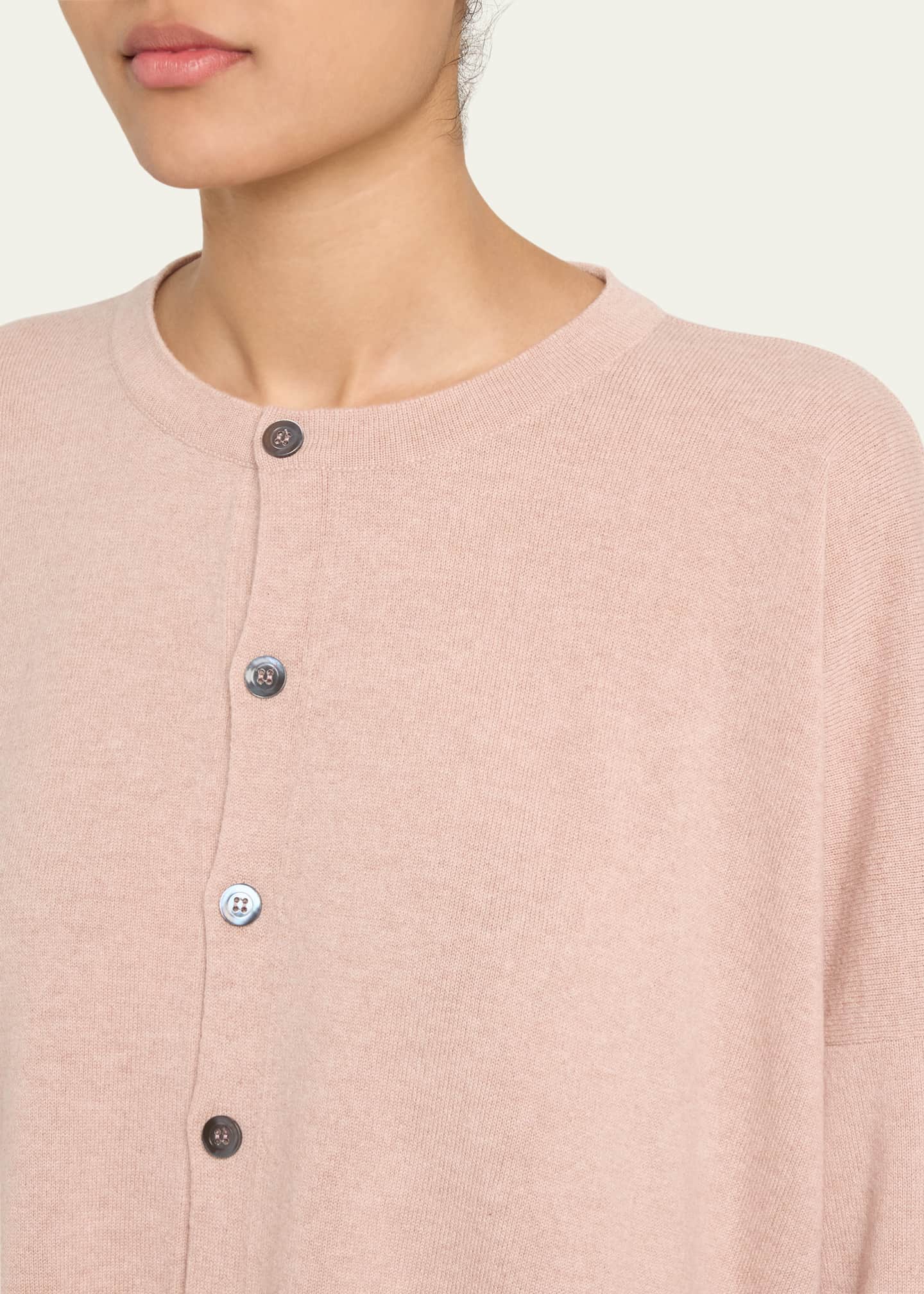 Eskandar Round Neck Slim Sleeve Cardigan (Mid Plus Length) Image 5 of 5