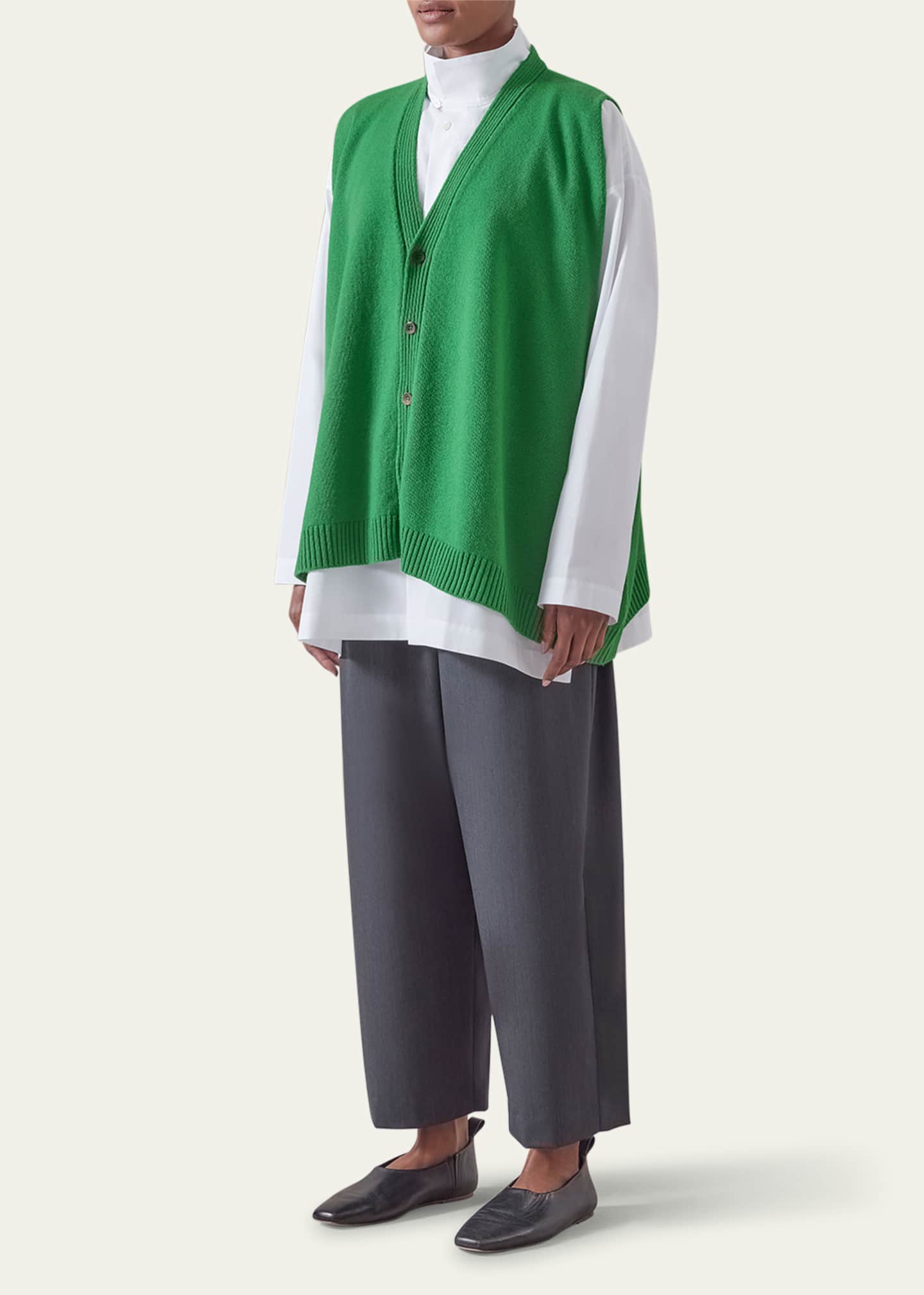 Eskandar A-Line Sleeveless V-Neck Cashmere Cardigan Image 2 of 5