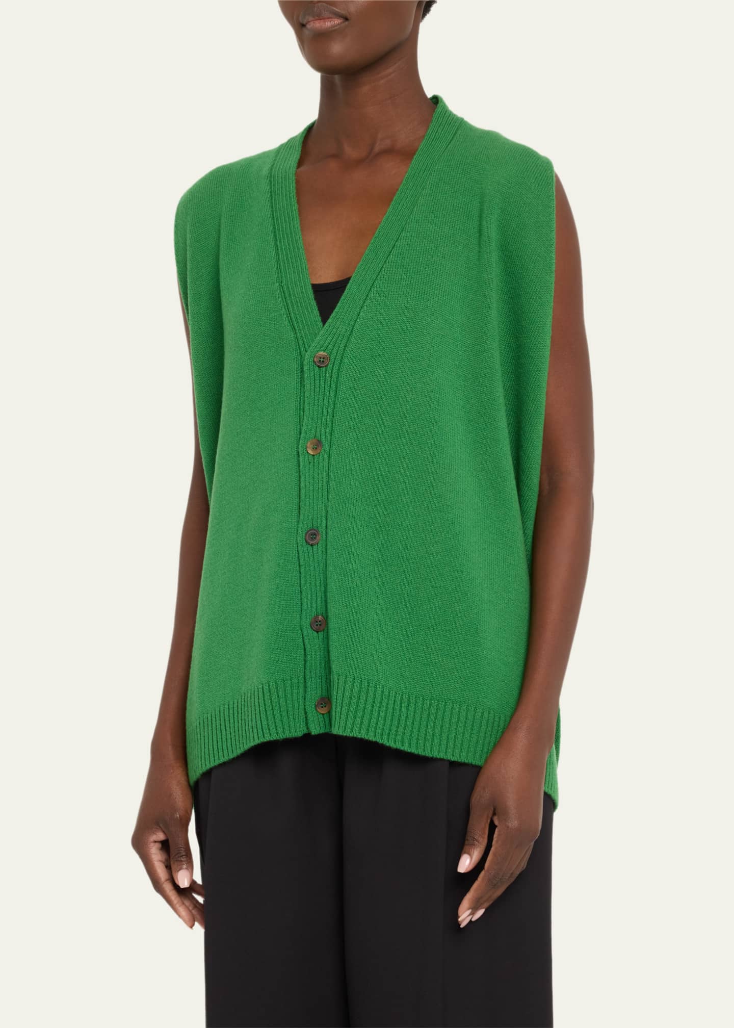 Eskandar A-Line Sleeveless V-Neck Cashmere Cardigan Image 4 of 5