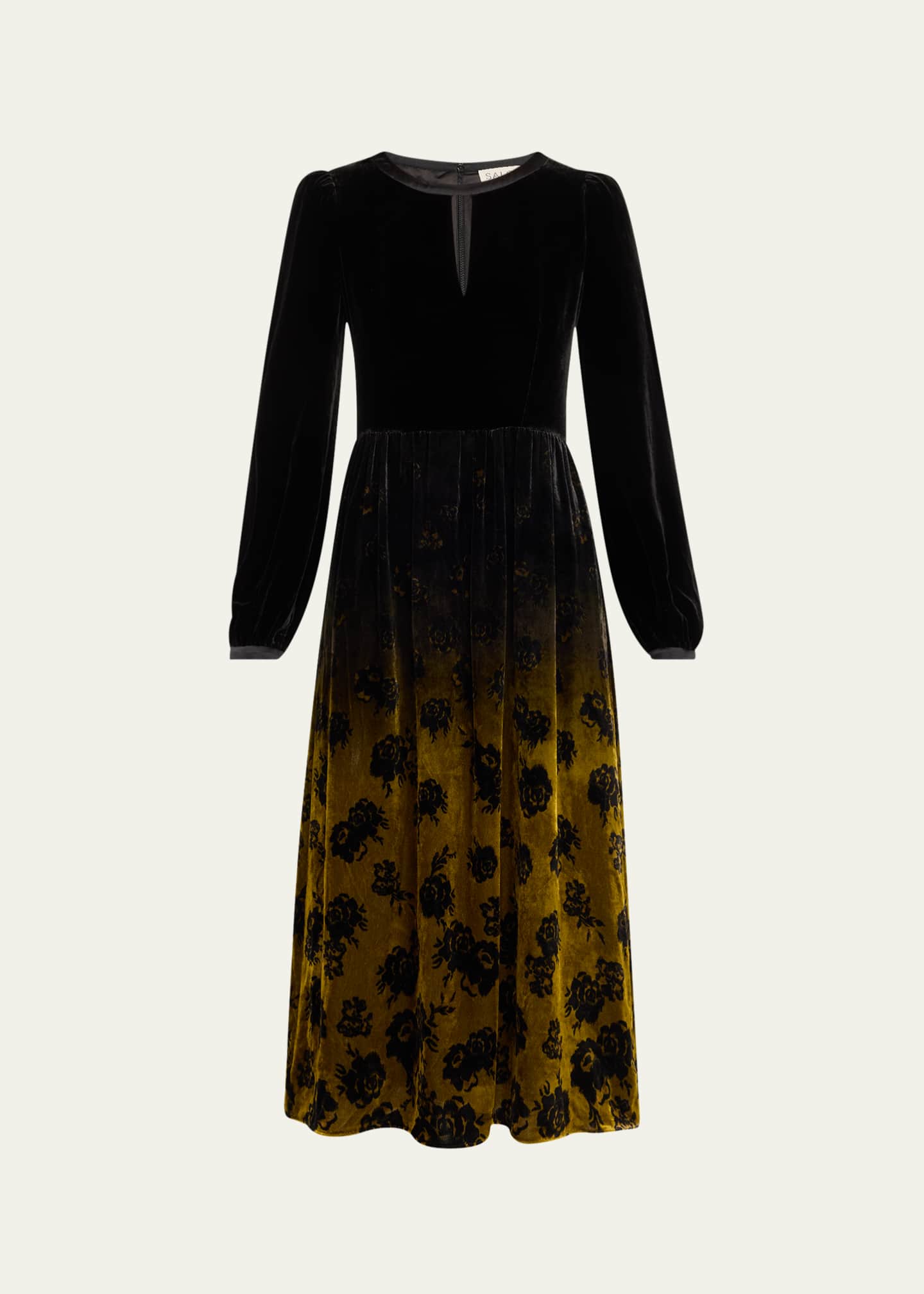 Saloni Camille Long Sleeve Velvet Midi Dress