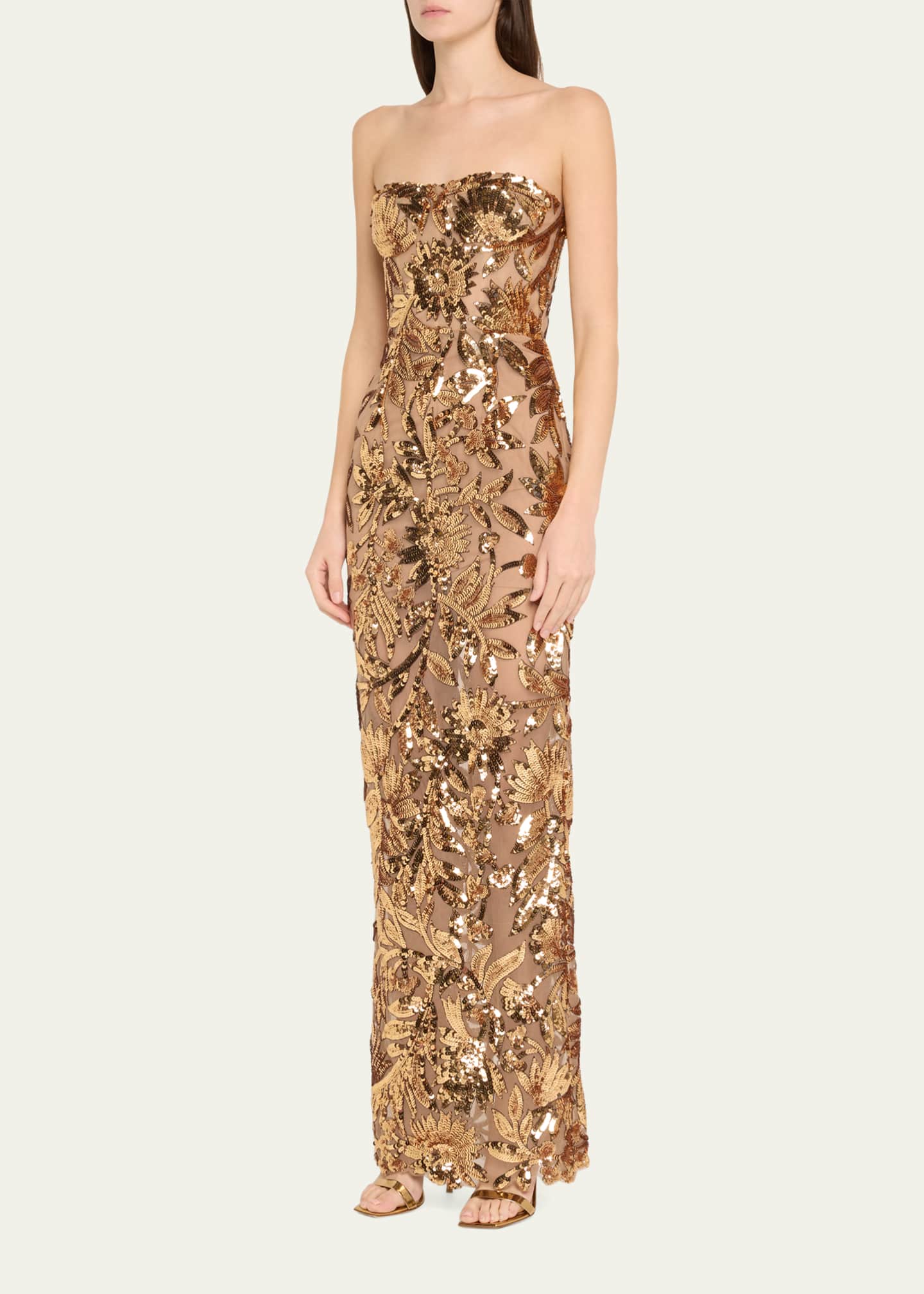 Bronx and Banco Dahlia Strapless Floral Sequin Column Gown Image 2 of 5