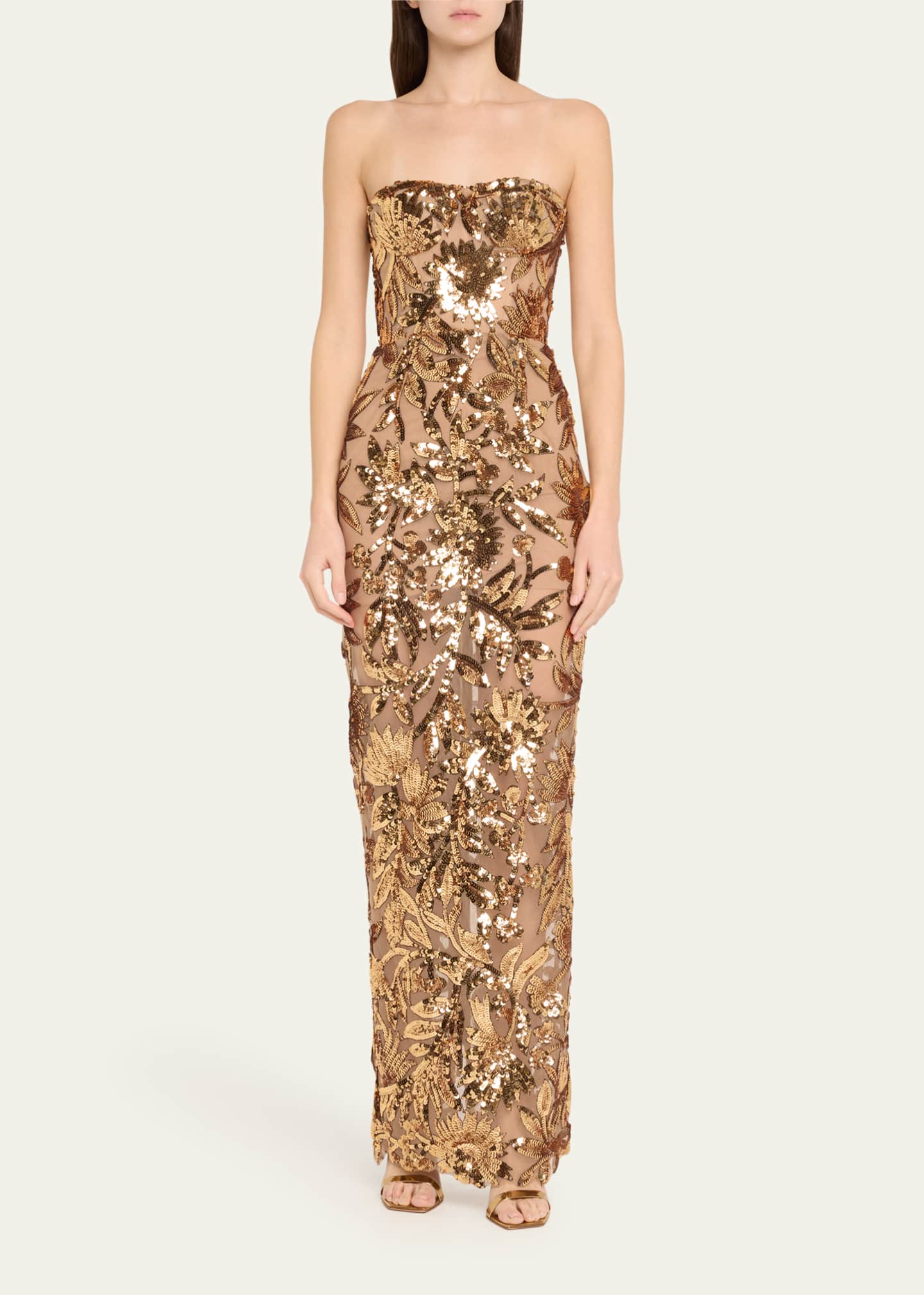 Bronx and Banco Dahlia Strapless Floral Sequin Column Gown Image 4 of 5