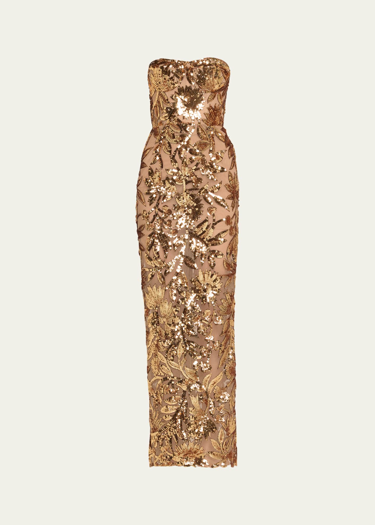 Bronx and Banco Dahlia Strapless Floral Sequin Column Gown Image 1 of 5