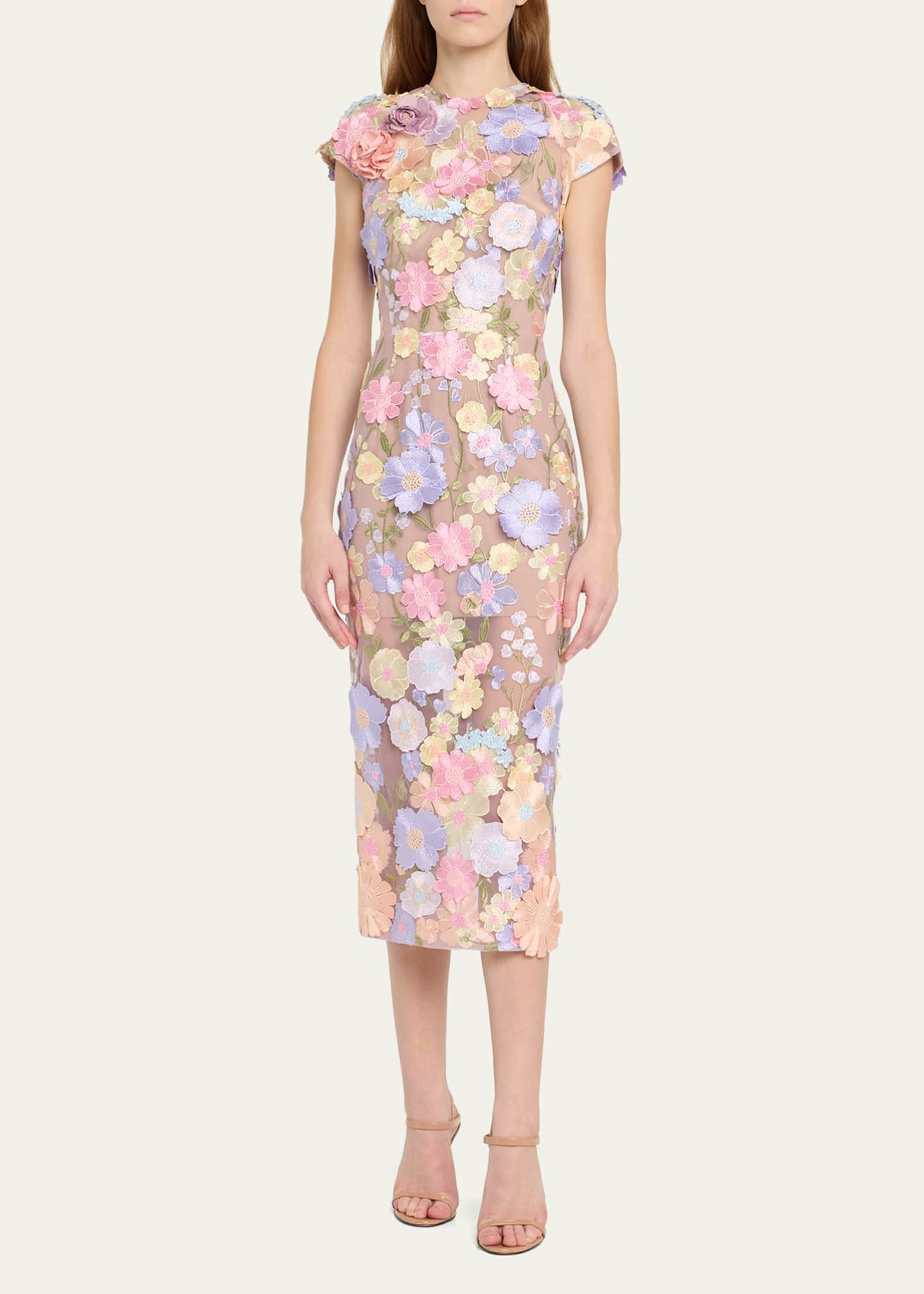 Bronx and Banco Jasmine Floral-Embroidered Midi Sheath Dress Image 2 of 5