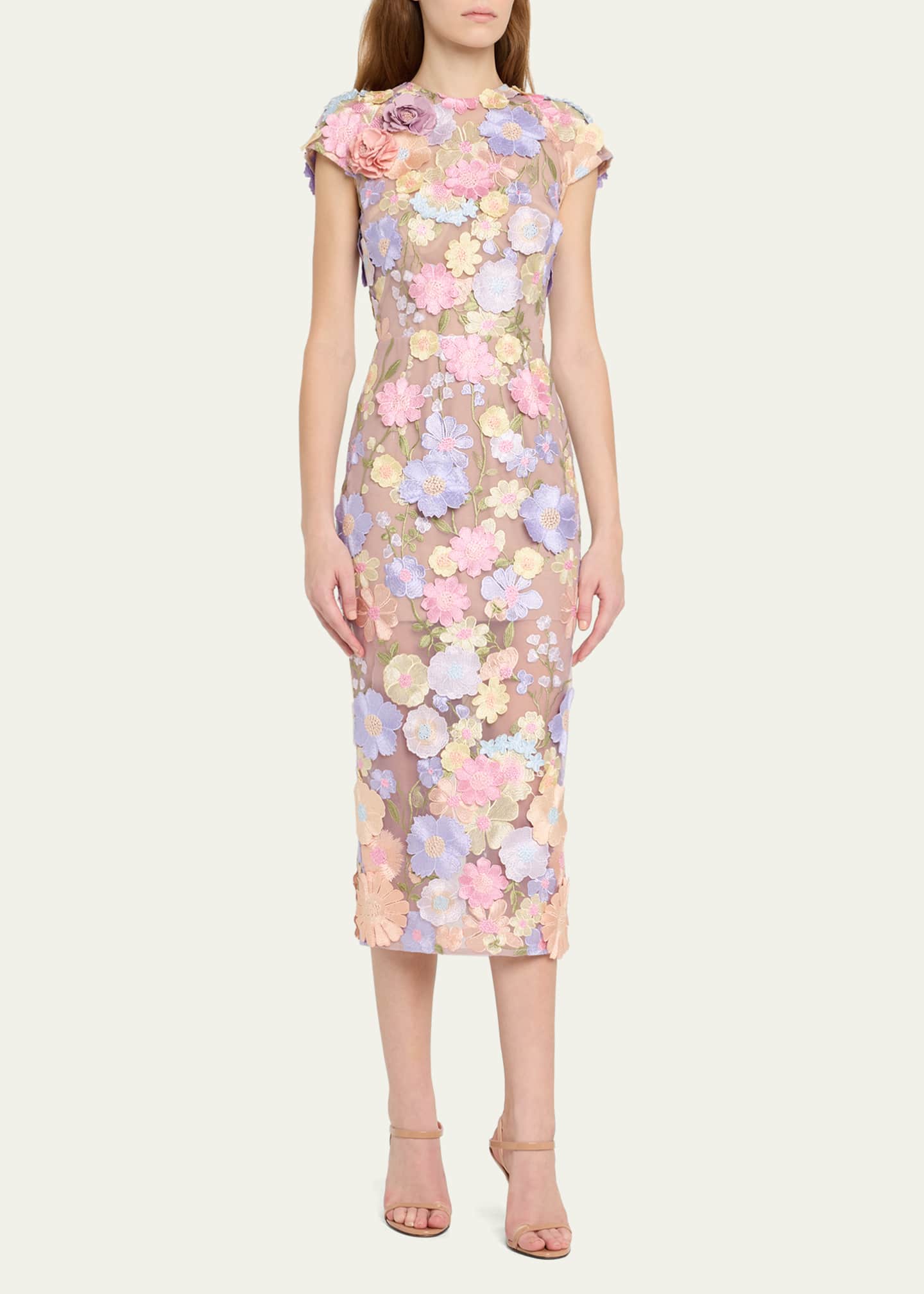 Bronx and Banco Jasmine Floral-Embroidered Midi Sheath Dress Image 4 of 5