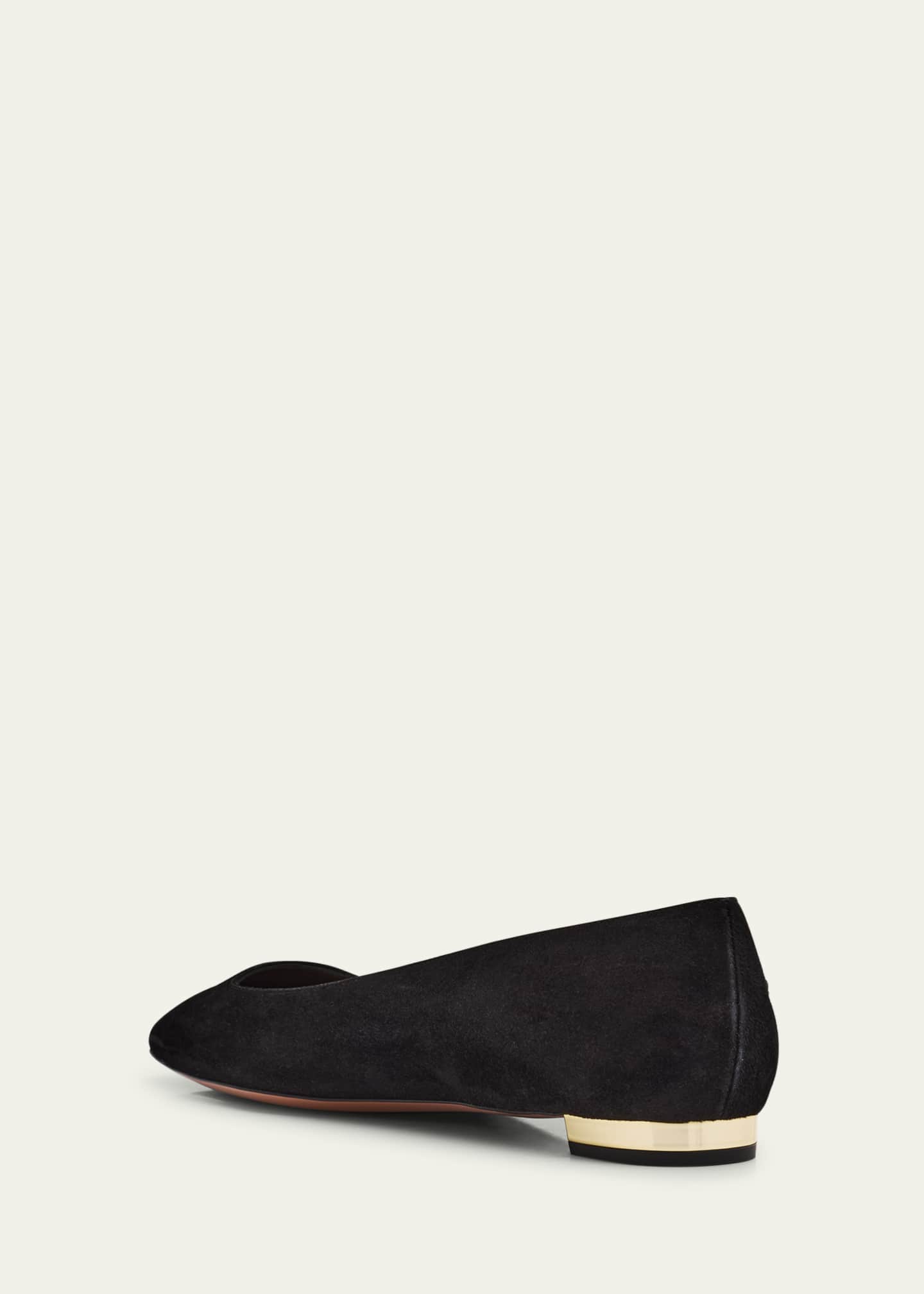 Aquazzura Very Bow Tie Suede Ballet Flats Image 4 of 6